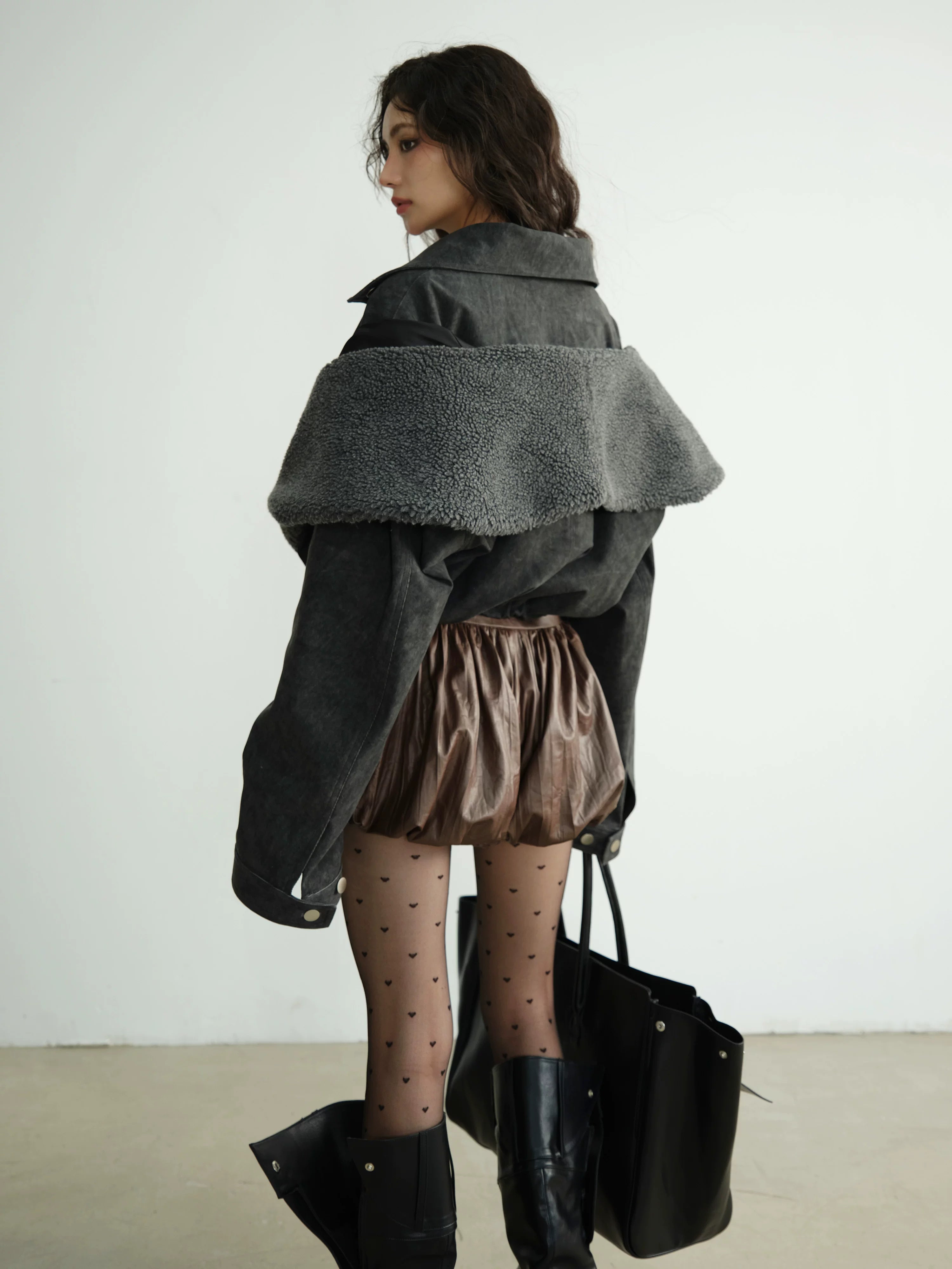 Midnight Shearling Cropped Jacket