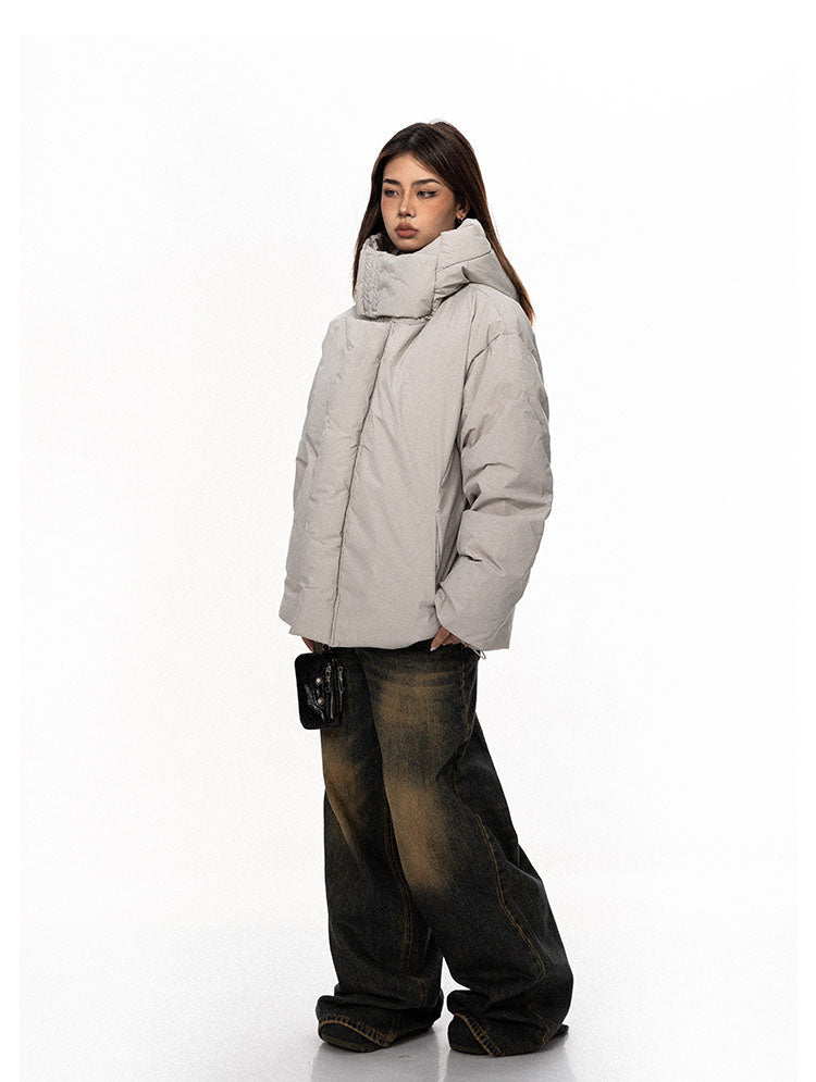 High Collar Windproof Hooded Down Jacket - chiclara