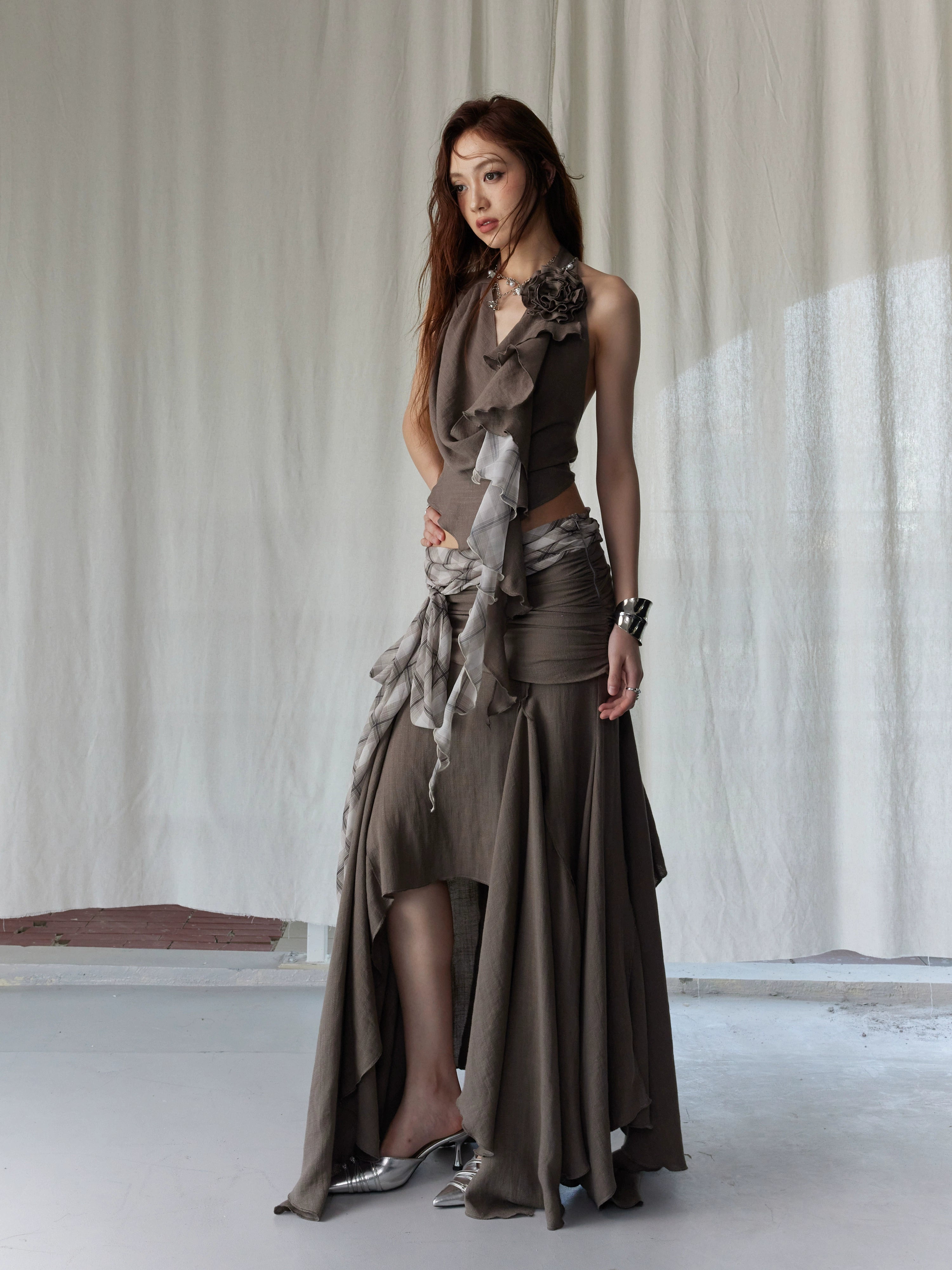 Dark Brown Draped Desert Nomad Skirt