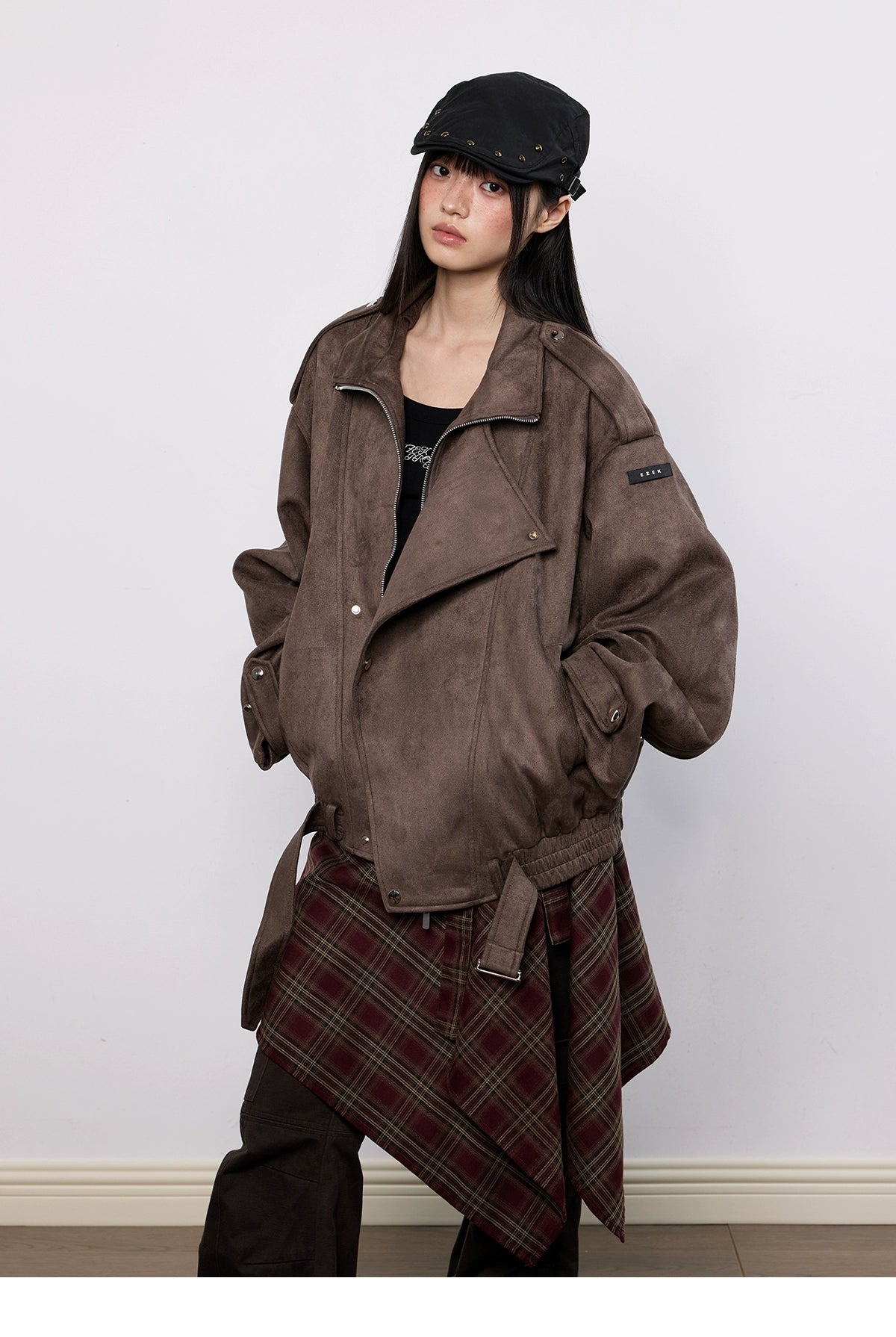 Oversized Faux Suede Brown Moto Jacket