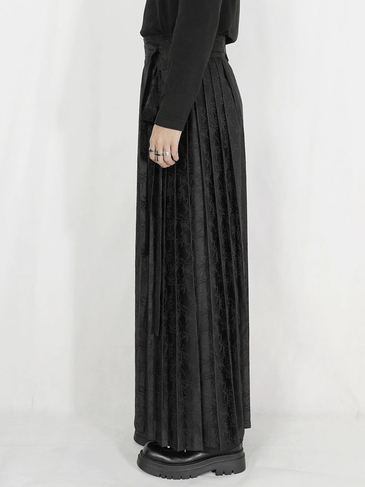 Black Jacquard Pleated Horse-Face Skirt
