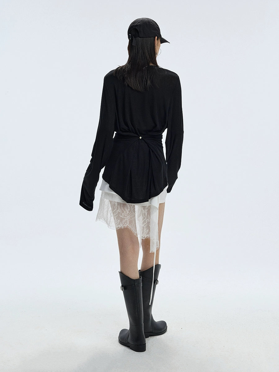 Twilight Veil Asymmetric Lace‑Hem Skirt