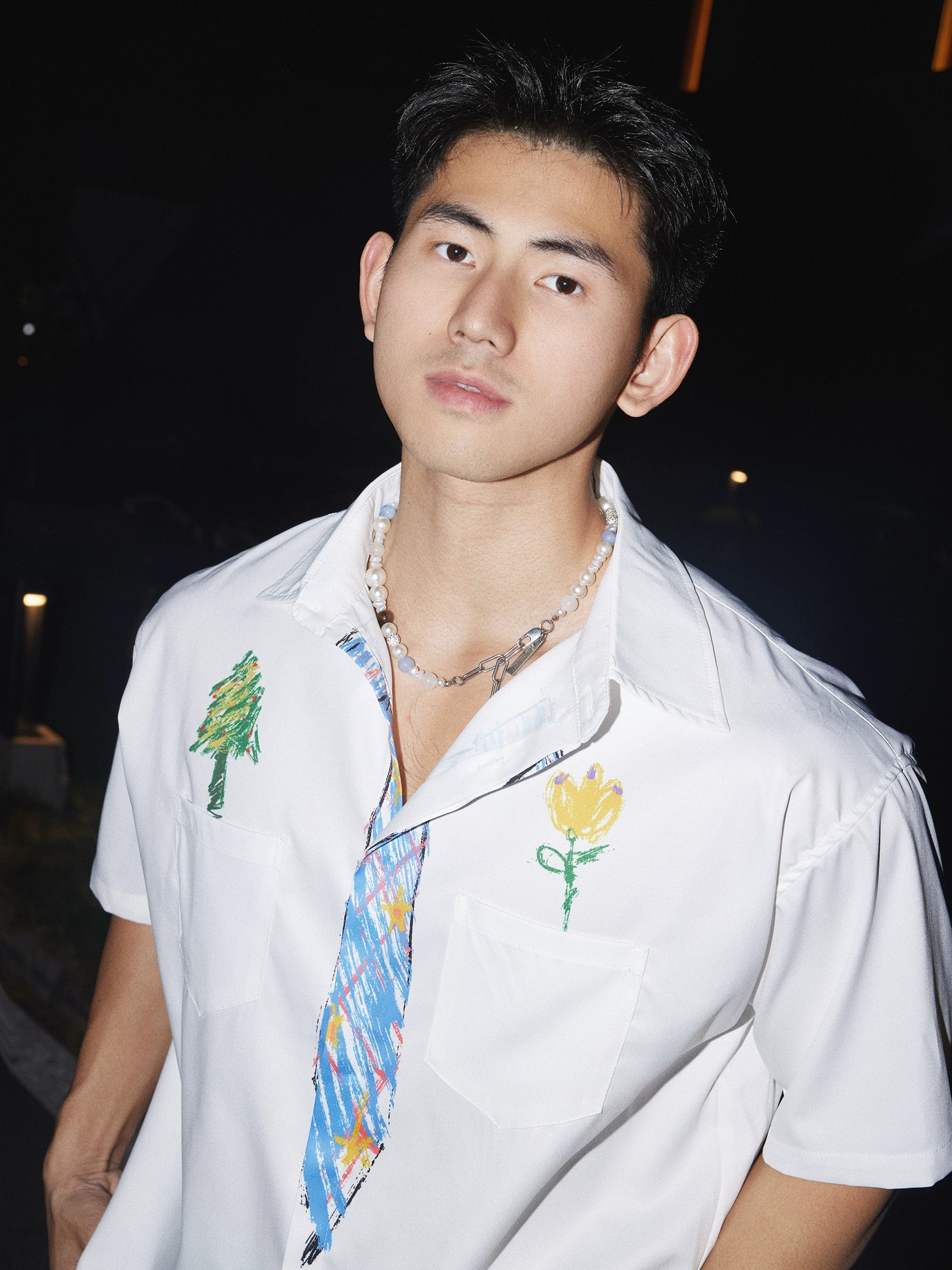 White Doodle Embroidered Casual Shirt