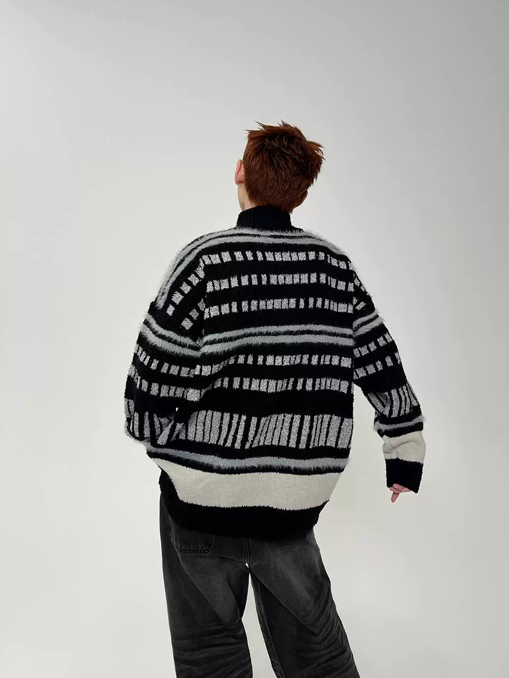 Metro Lines Fuzzy Zip Knit Sweater