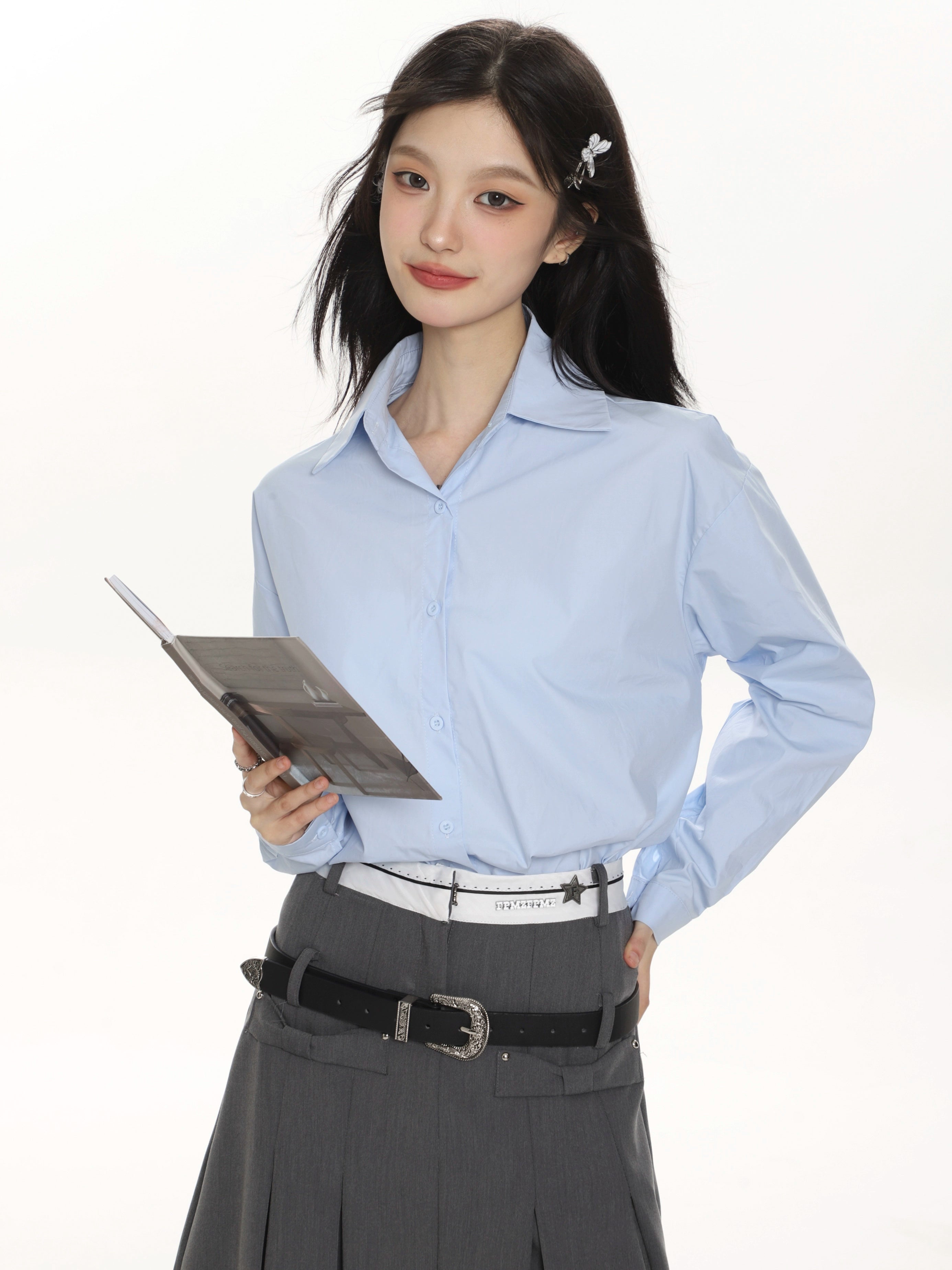Weißes Button-Down-Hemd im Lagenlook Petite