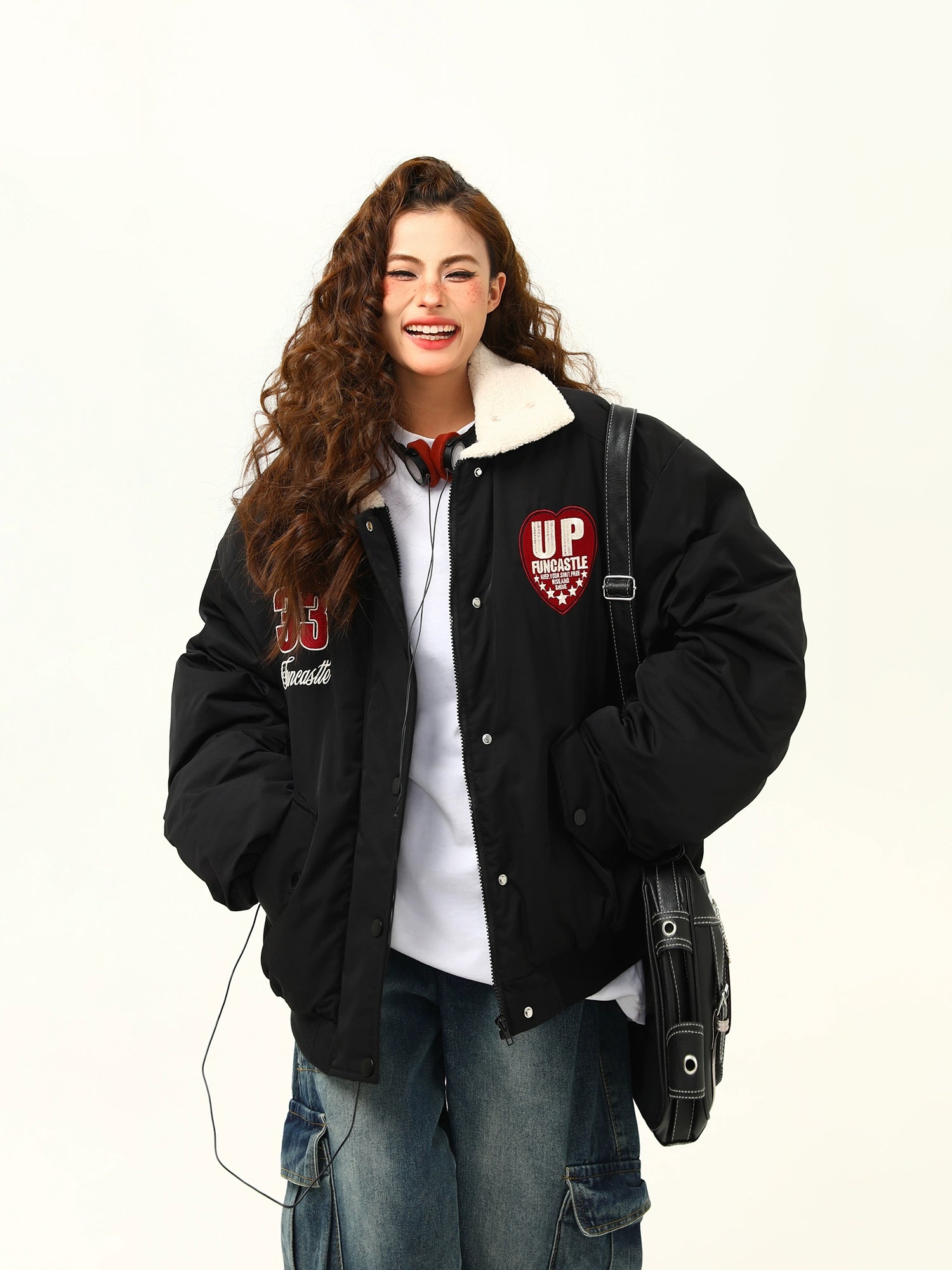 Varsity Patch Oversized High Neck Bomber Jacket