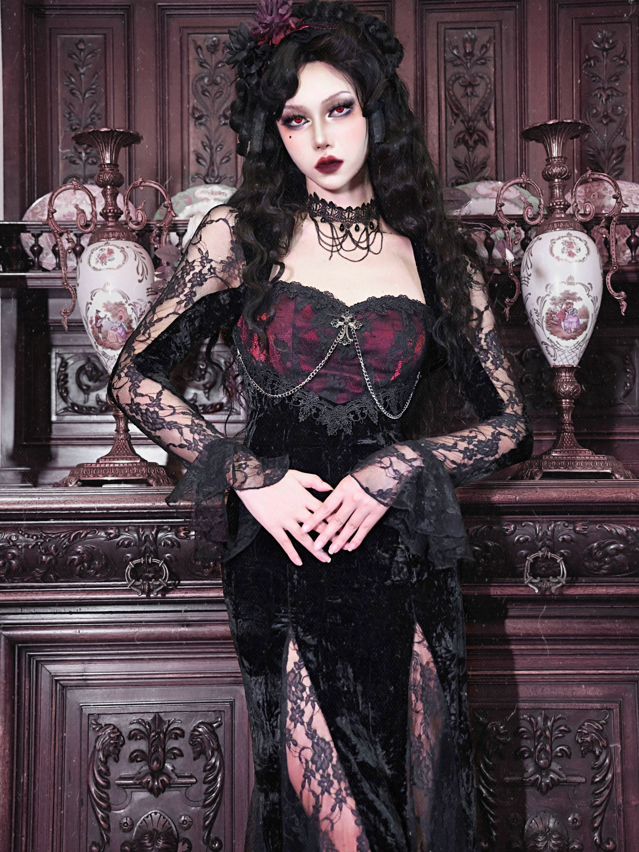 Black Lace Gothic Maxi Dress
