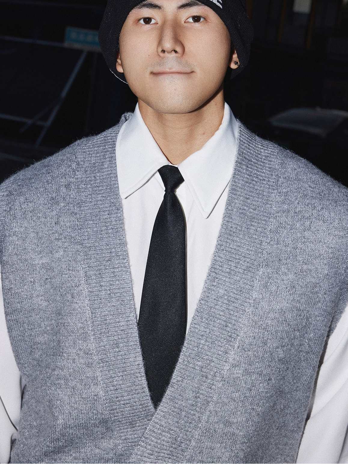 Gray Deep V-Neck Knit Vest