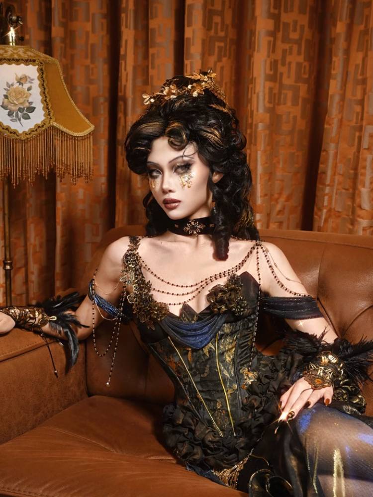 Victorian Steampunk Korsettkleid - Gold Satin Gothic Ballkleid