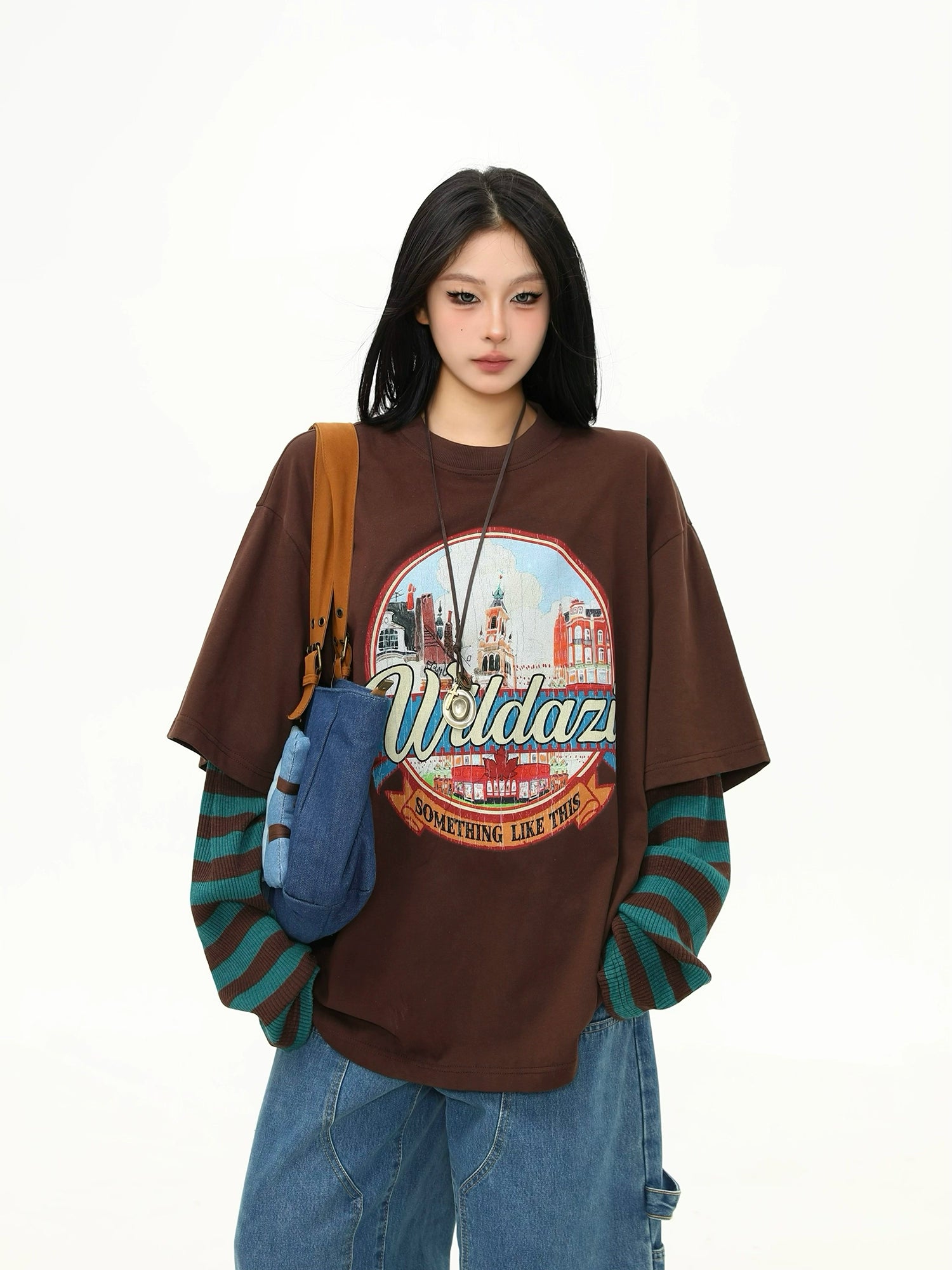 Retro Cityscape Graphic Brown Tee