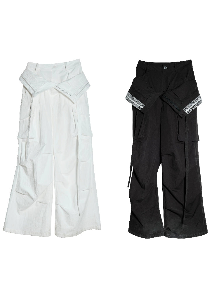 Wide Leg Cargo Pants Contrast Trim
