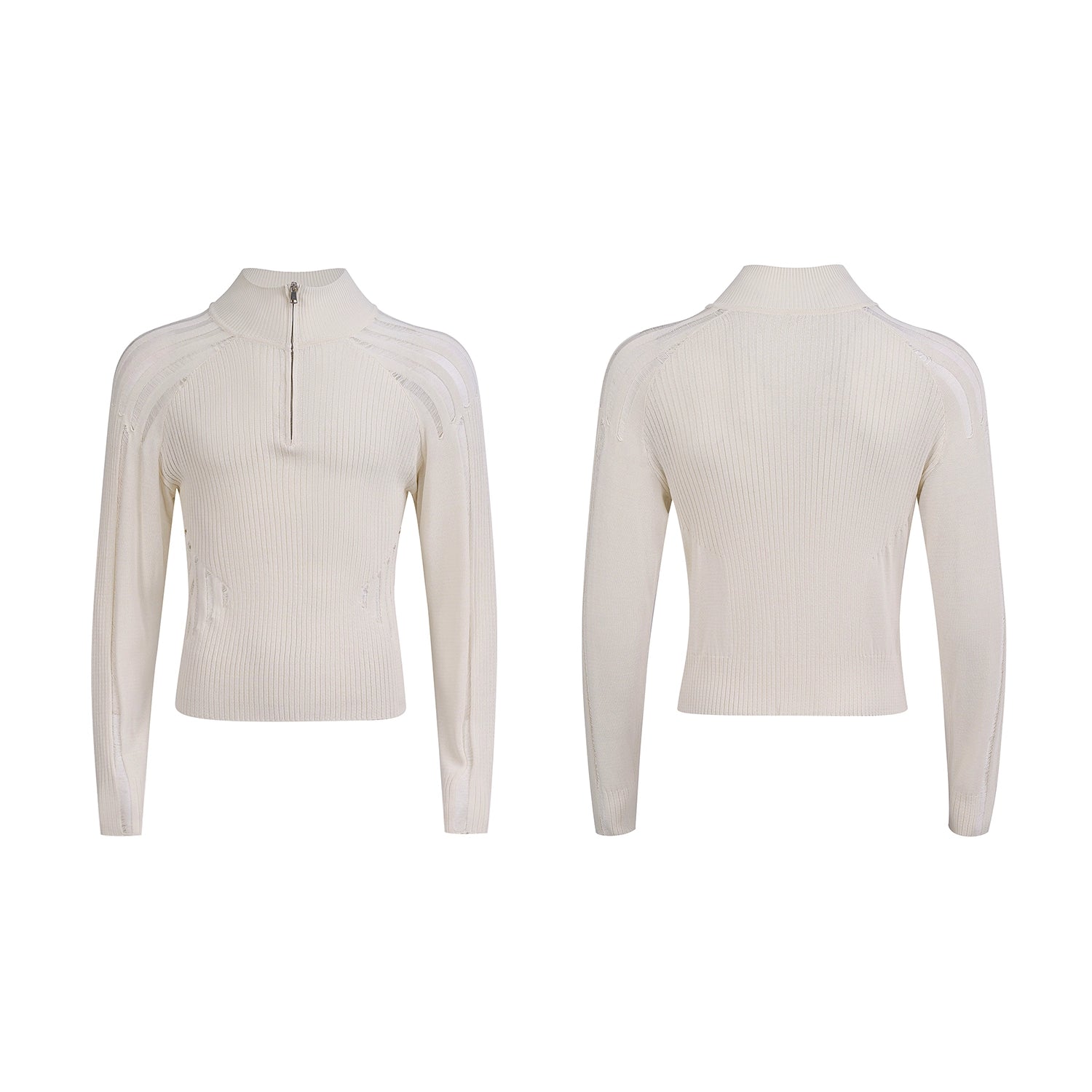 Sheer Panel Ribbed Knit Sweater