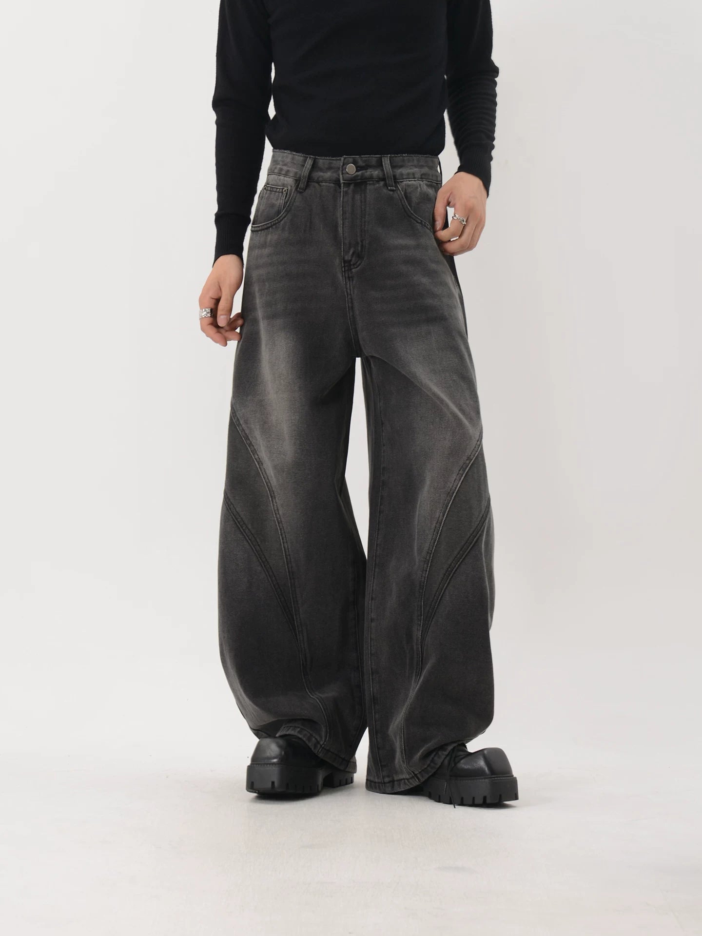 Tidal Arc Paneled Wide Jeans
