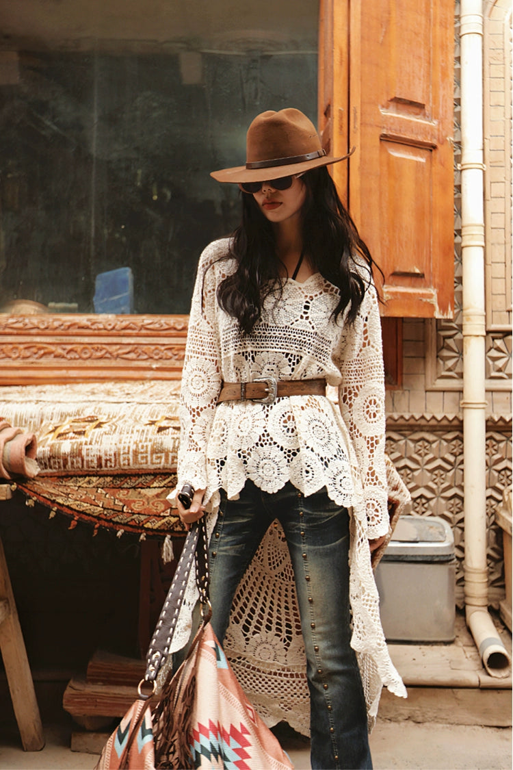 Boho Crochet Lace High-Low Tunic