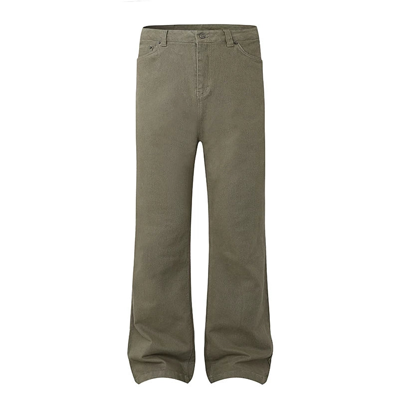 Taupe Straight-Leg Washed Jeans