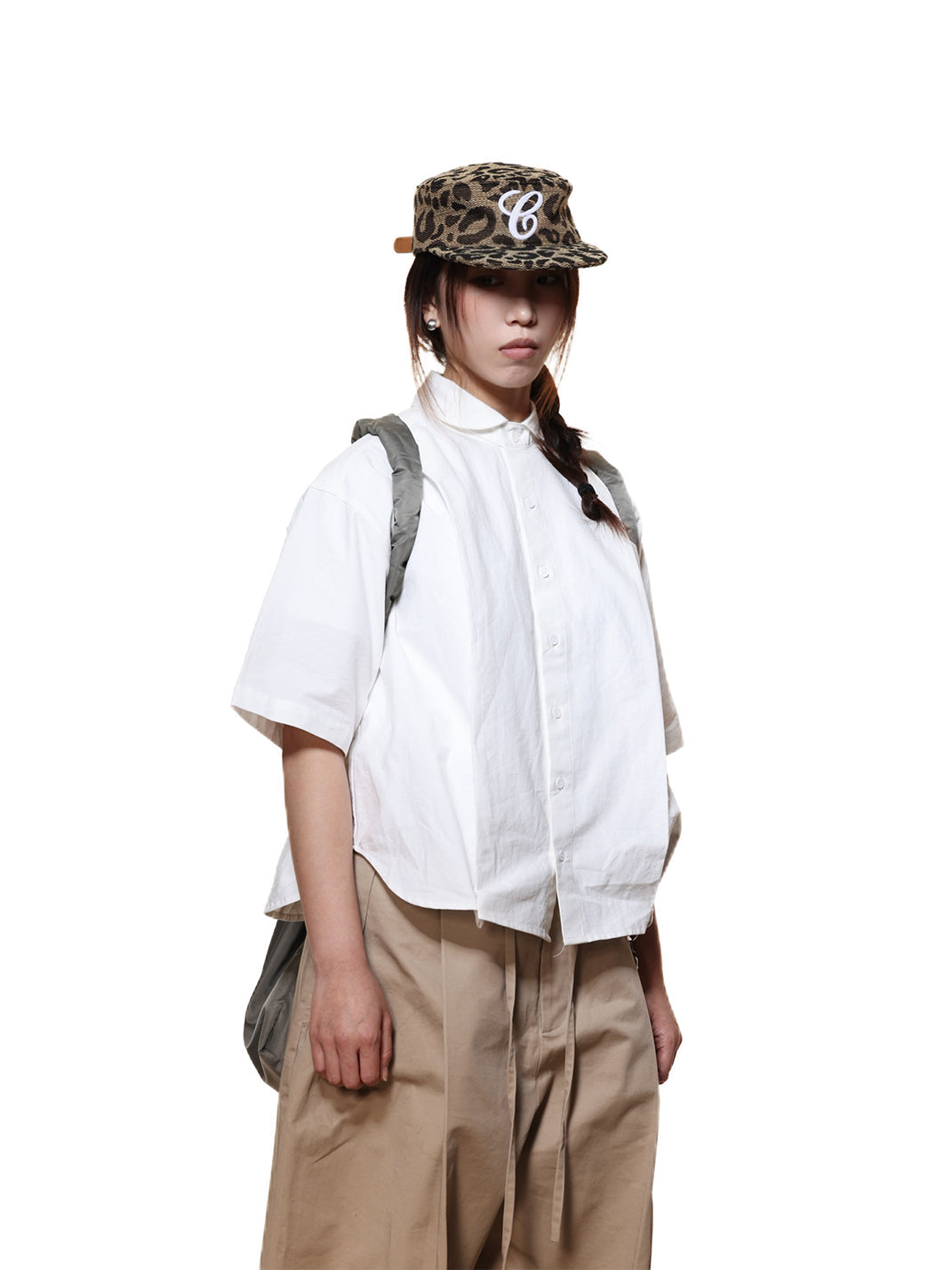 C-Embroidered Flat-Crown Cap - Leopard - Full outfit styling - view 5
