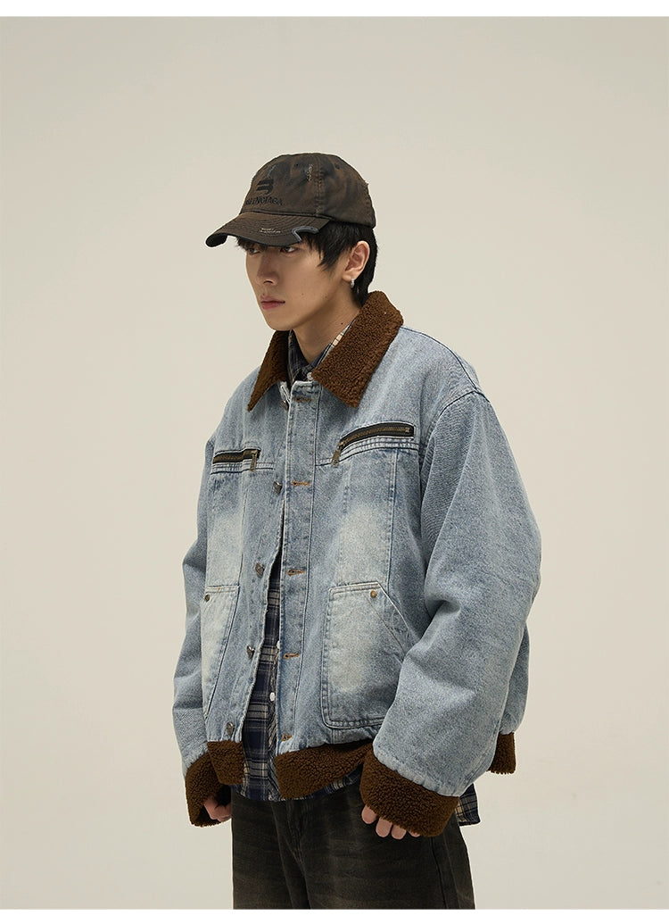 Sherpa Collar Vintage Denim Jacket