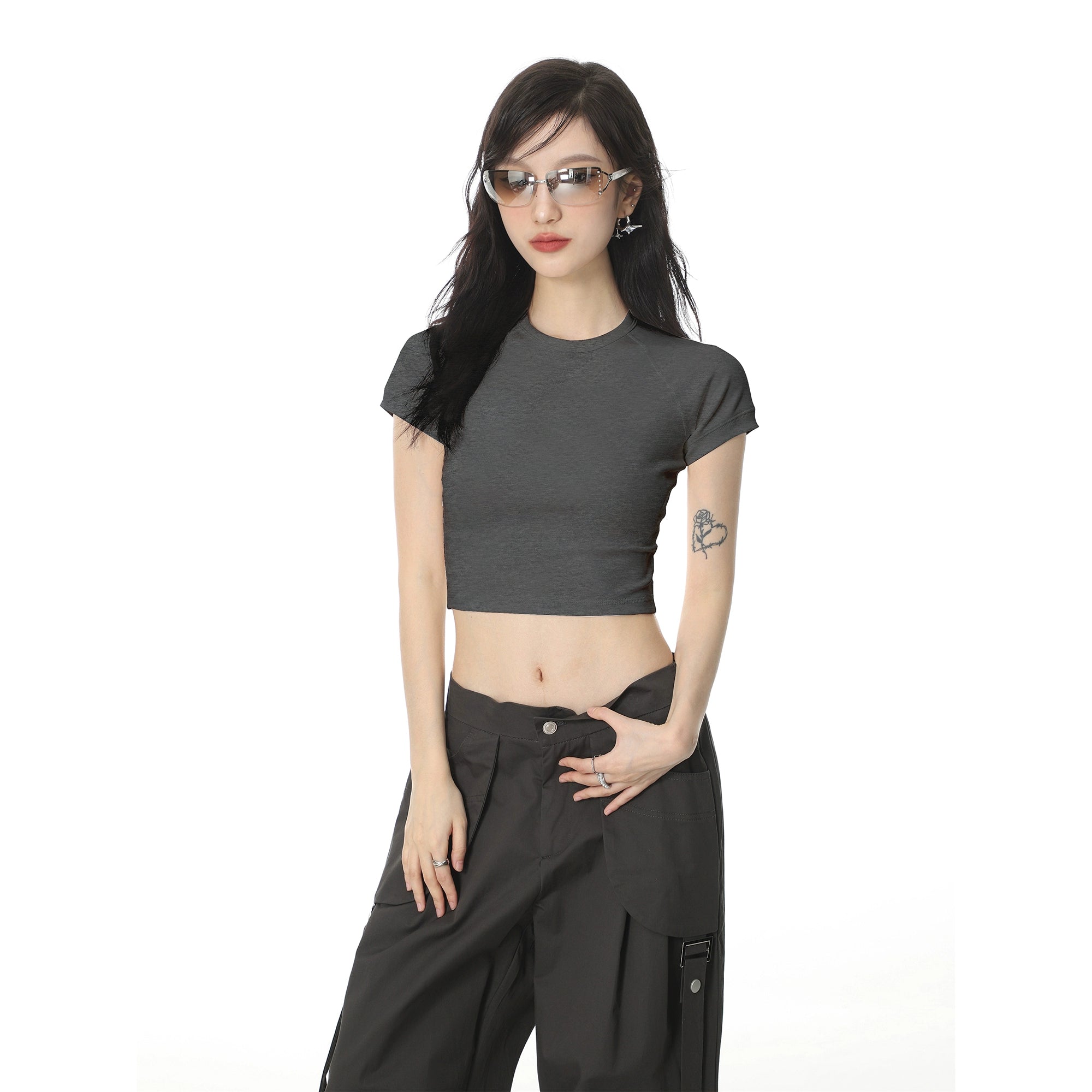 Feste Farbe Normaler Schulter kurzarm T-Shirt