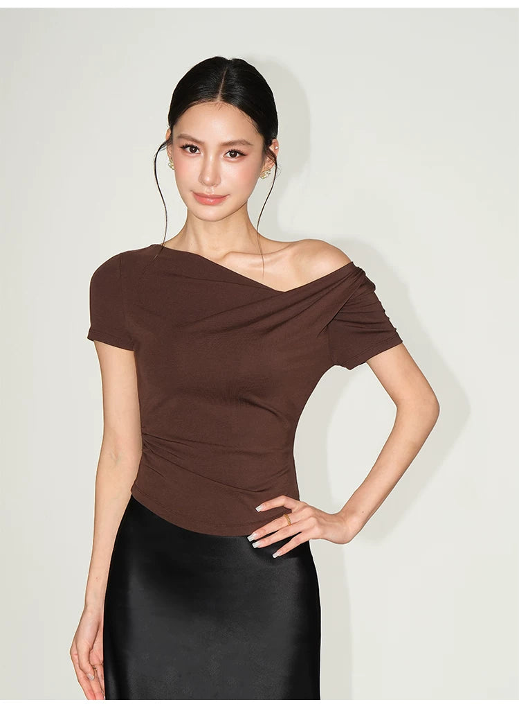 Asymmetric Off Shoulder Ruched Top