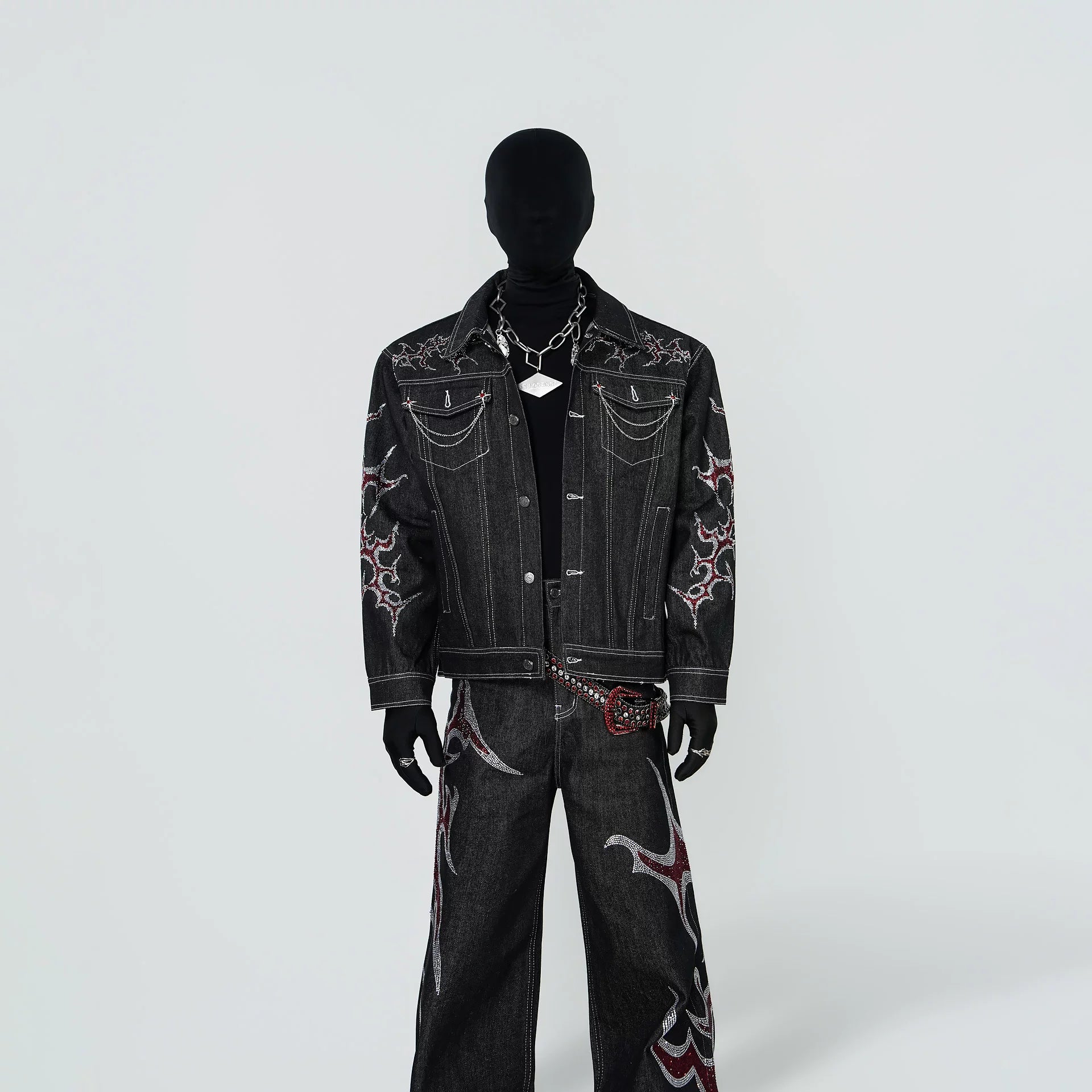 Obsidian Inferno Chain-Trim Denim Jacket