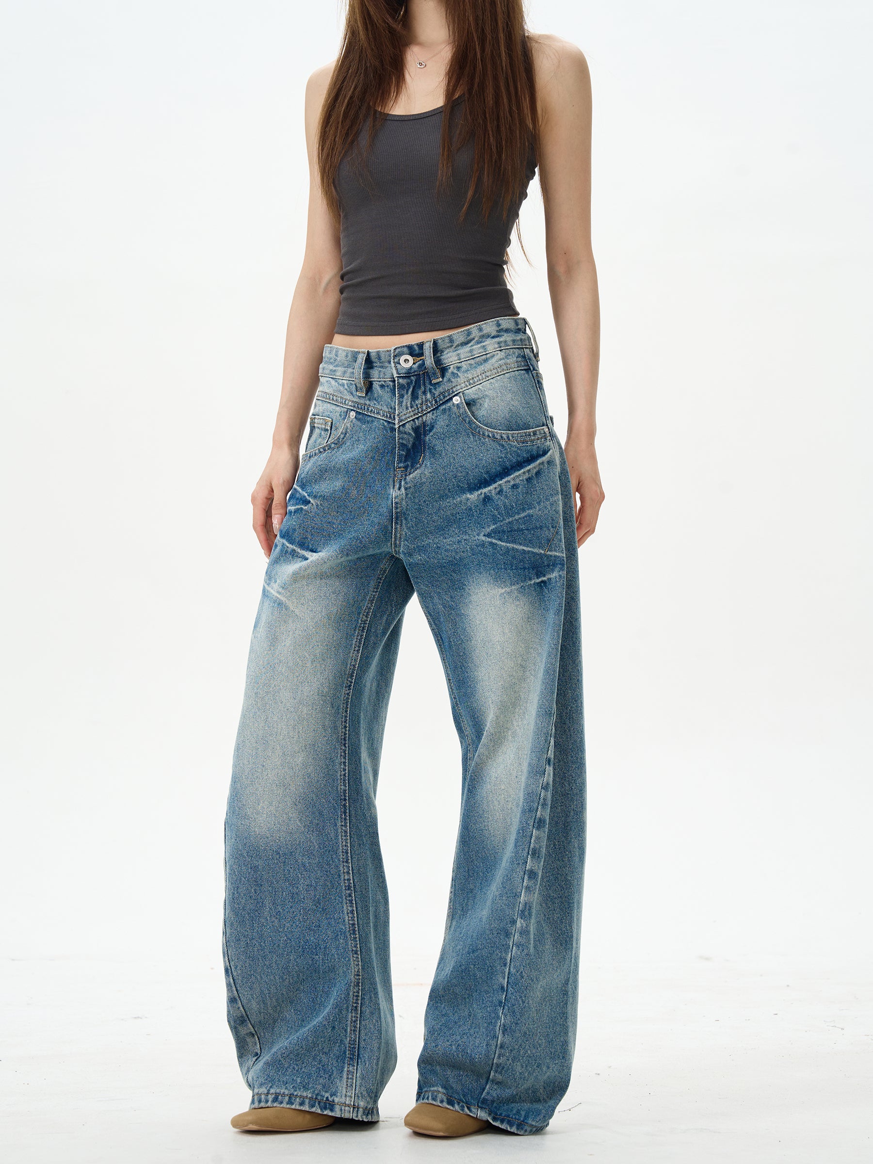 Medium Wash Wide Leg Skater Jeans