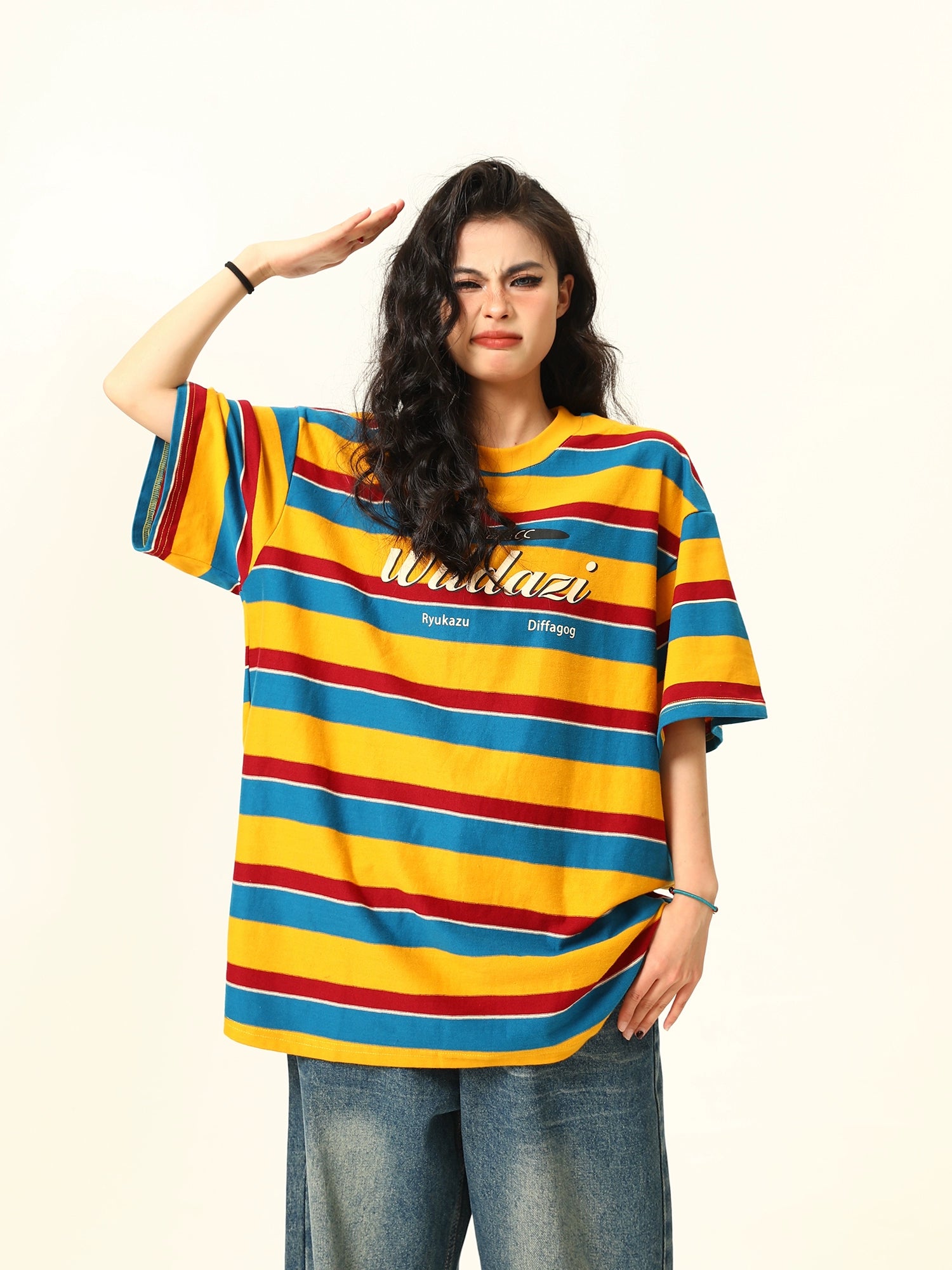 Wildazi Retro Striped Oversized Tee