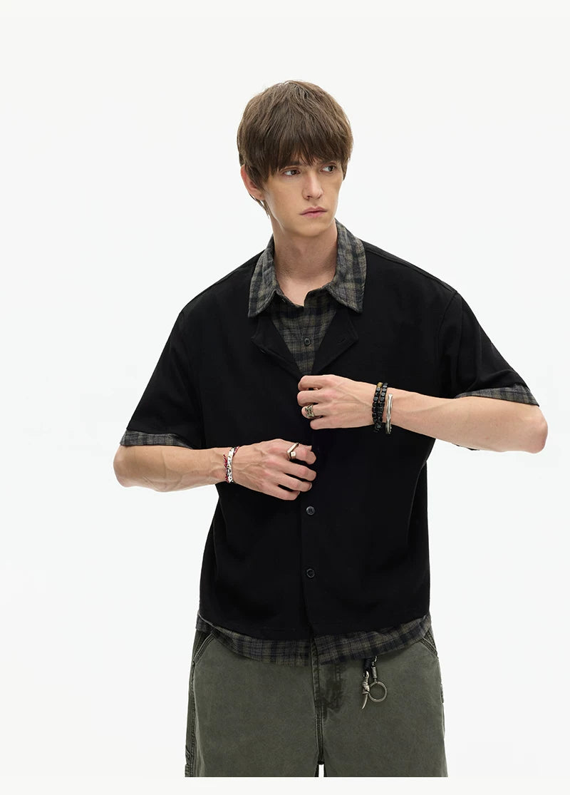 Layered Plaid Hem Knit Shirt