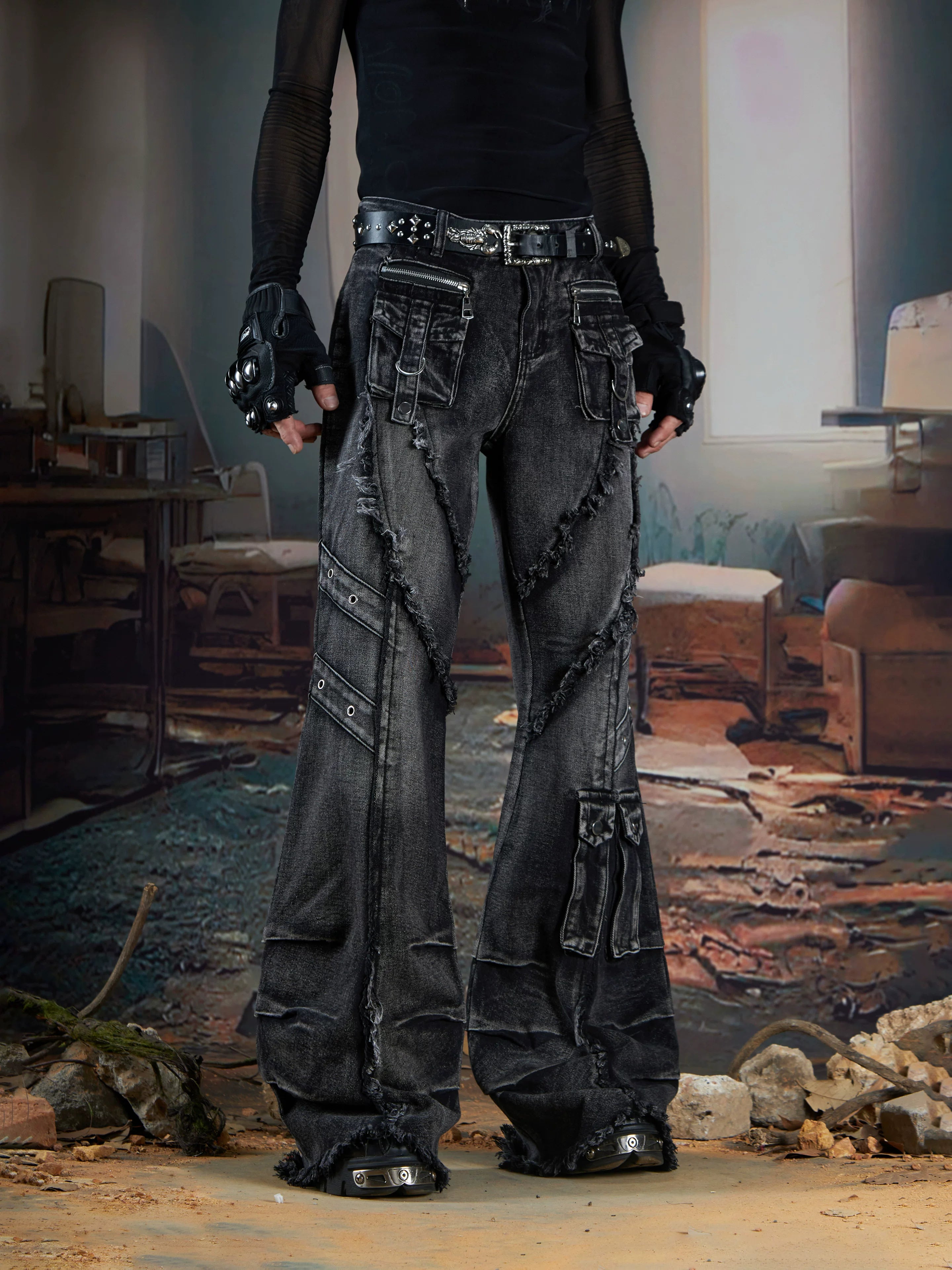Ruinforge Shredded Cargo Flare Jeans