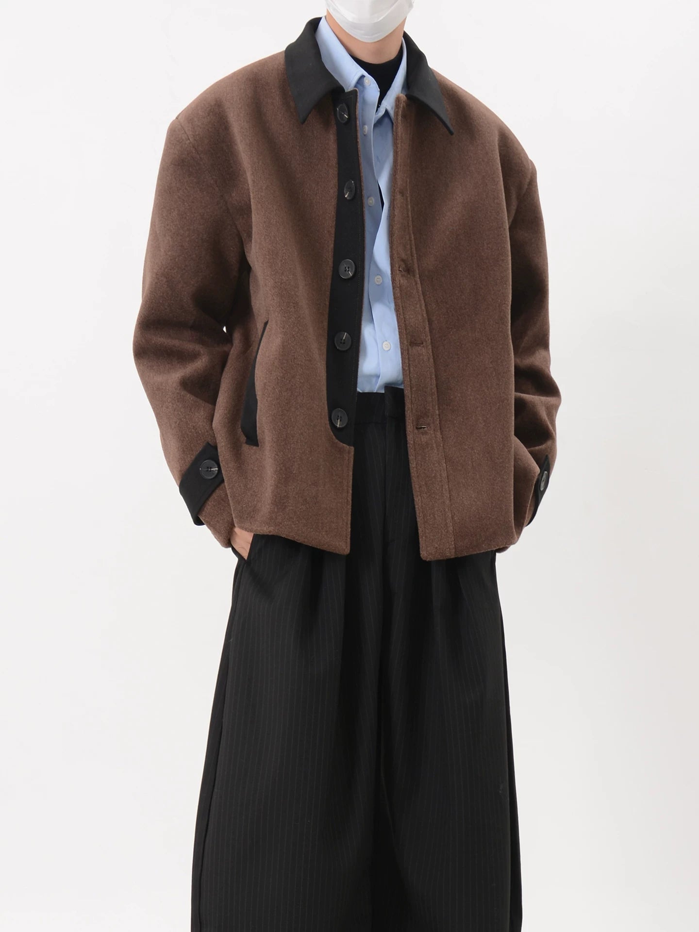 Contrast Collar Wool Blend Jacket
