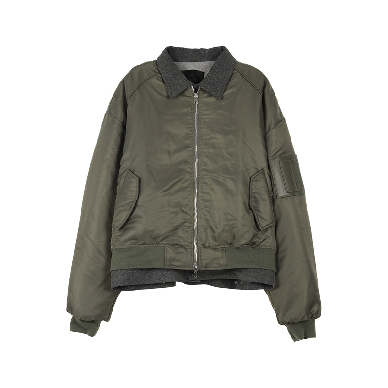Bomber Jacket with Zipper Front and Ribbed Details