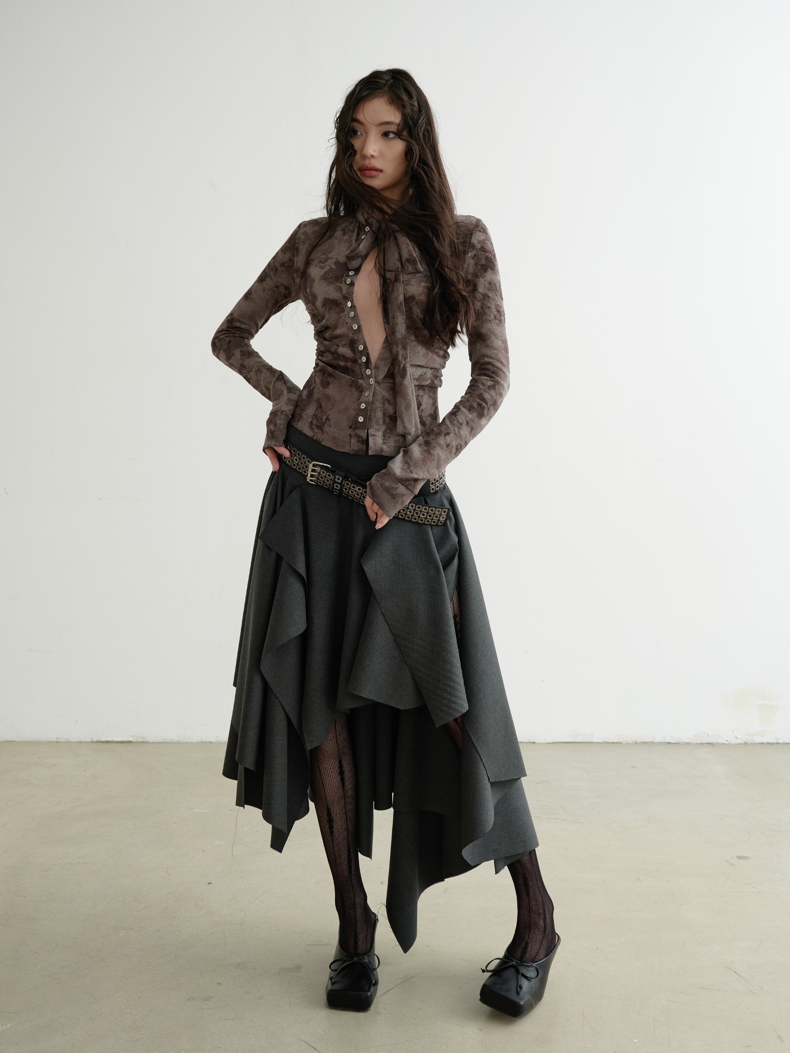 Tie Waist Marble Print Cardigan