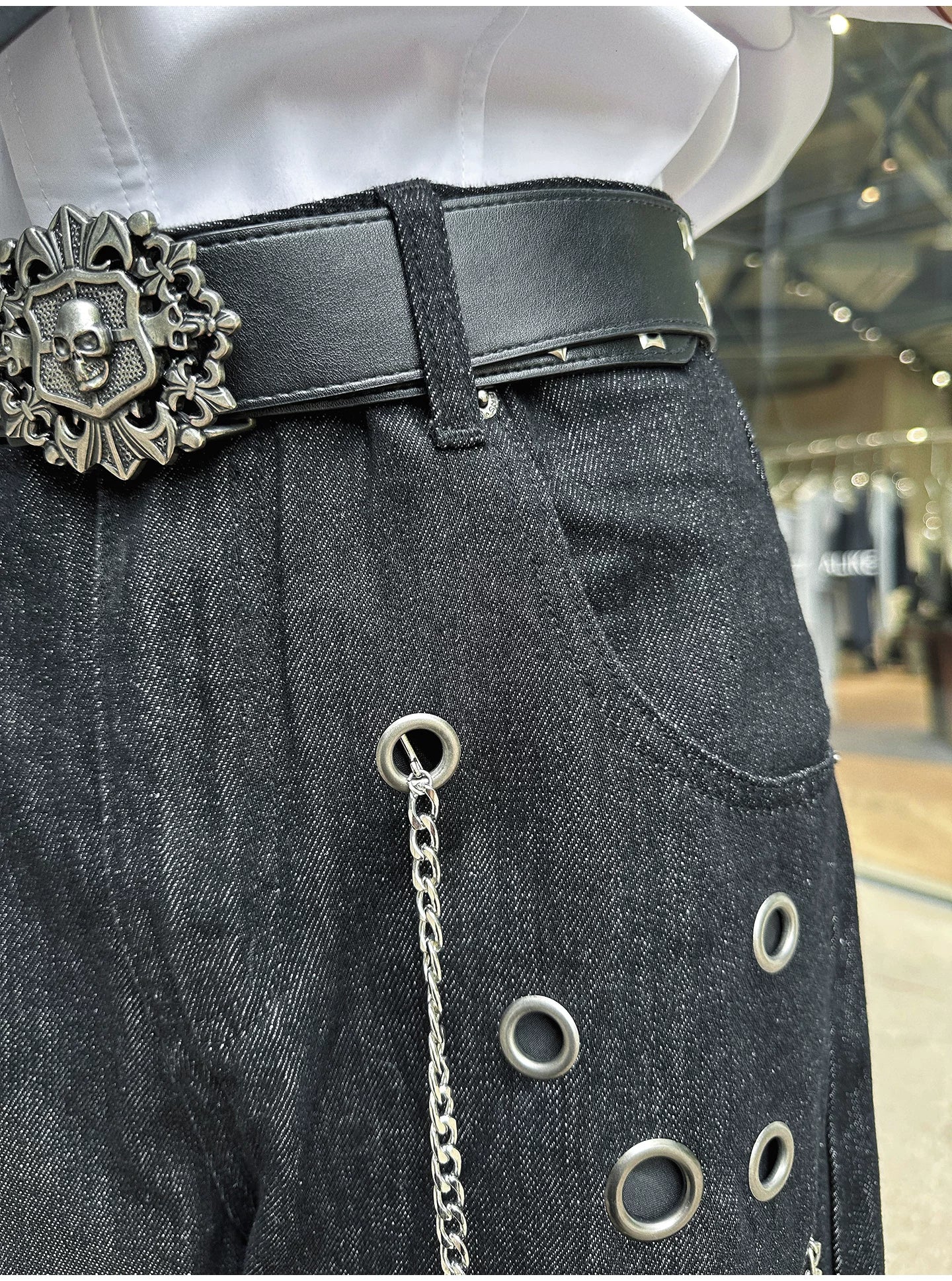 Helix Chain Void-Grommet Denim Jeans