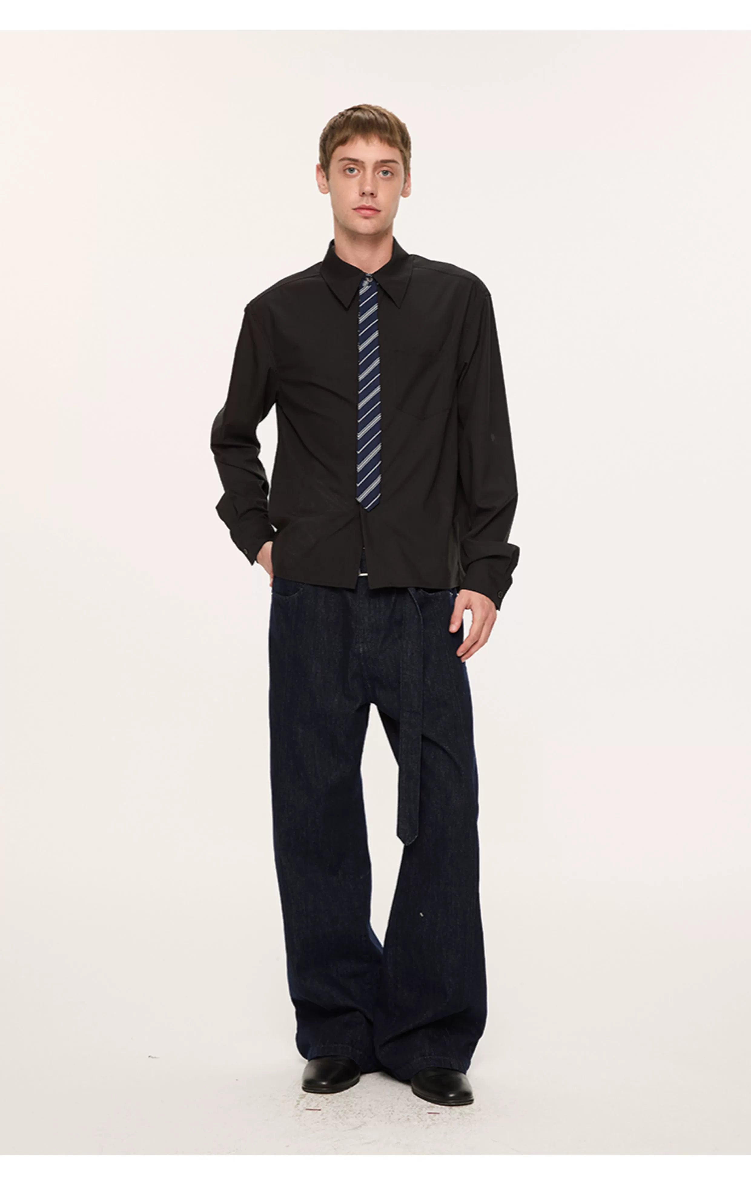 Contrast Collar Shirt and Tie Set