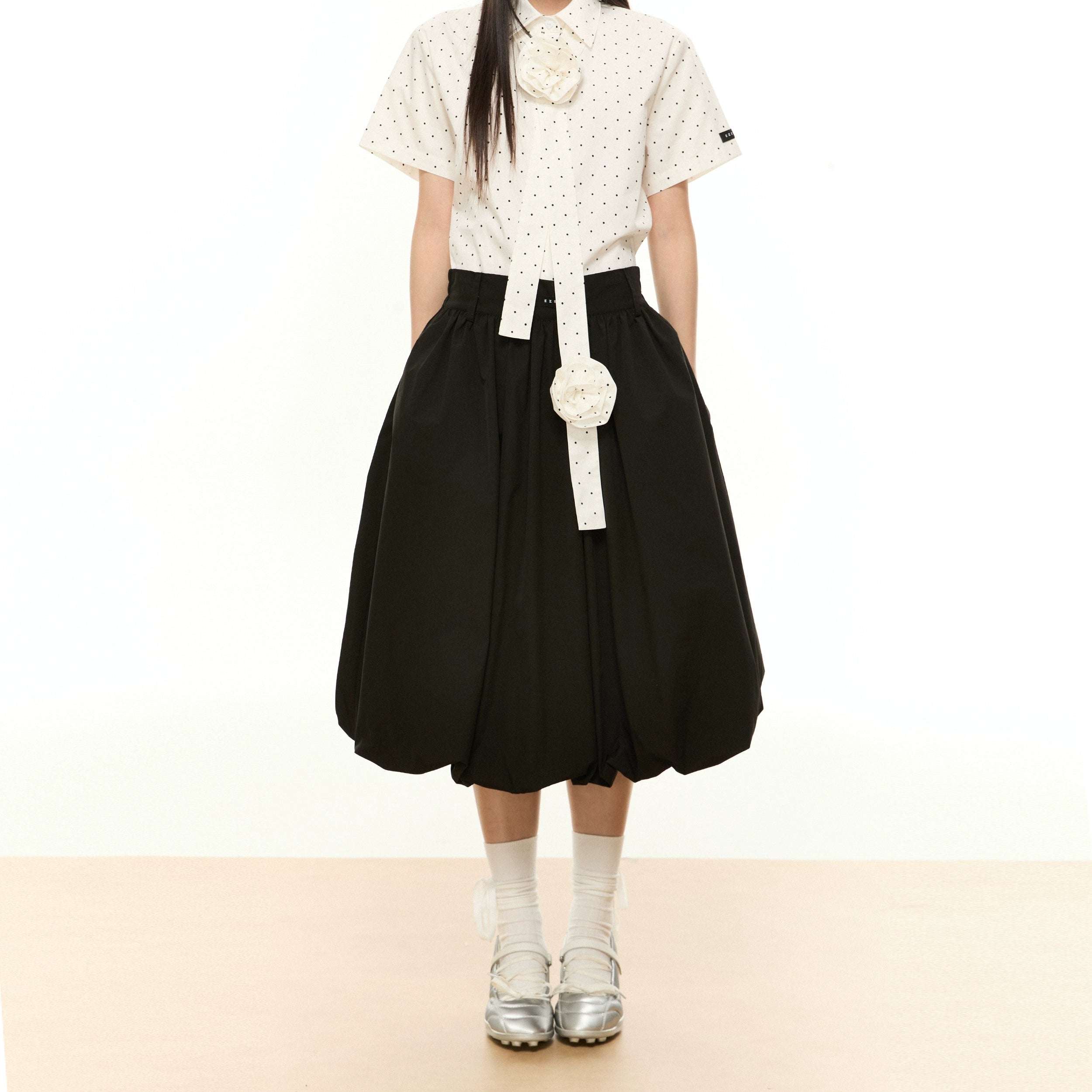 Balloon Hem Midi Skirt