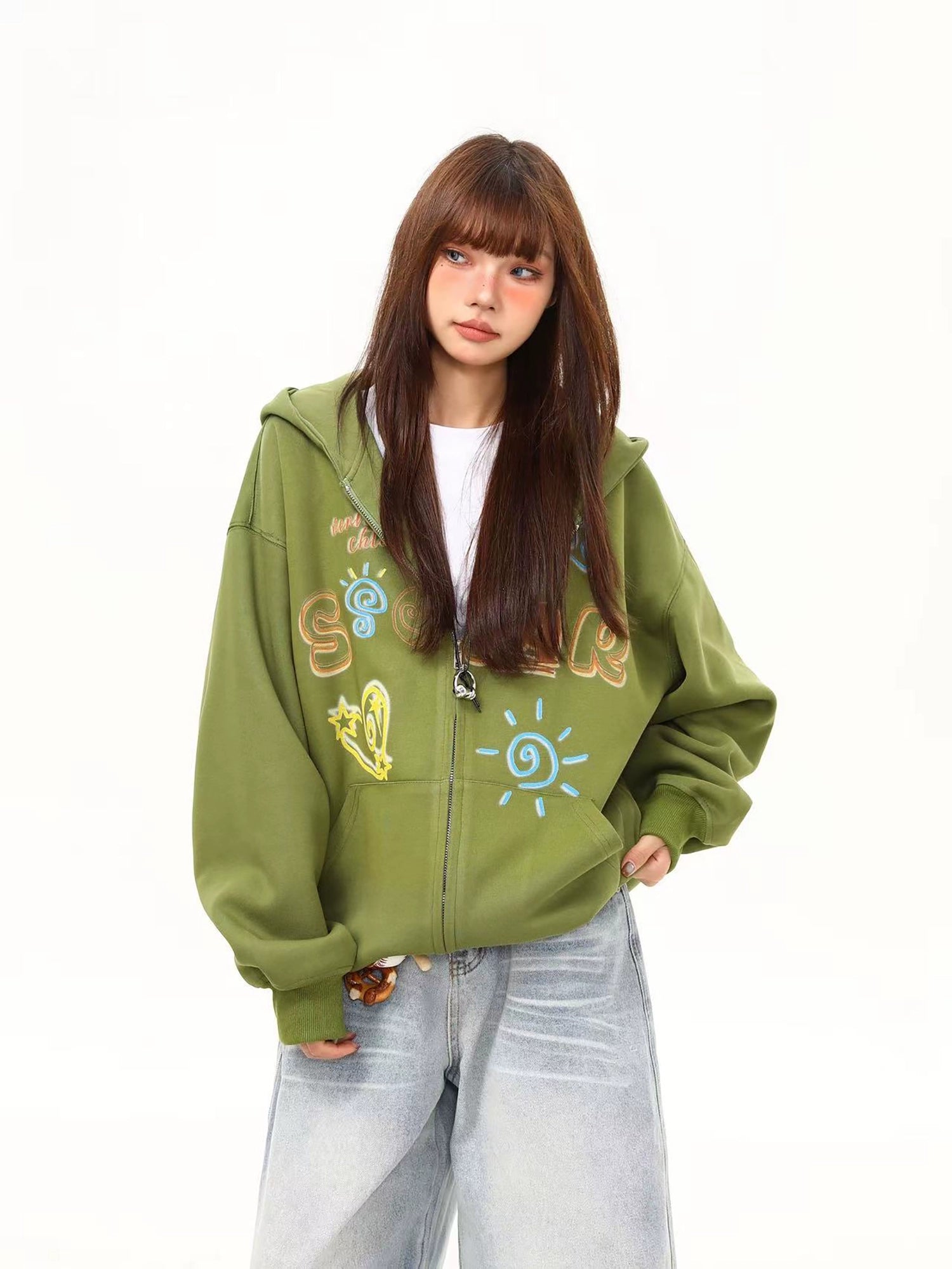 Solar Doodle Olive Zip Hoodie