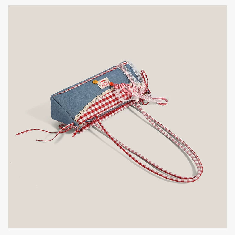 Gingham Picnic Lace Baguette Bag