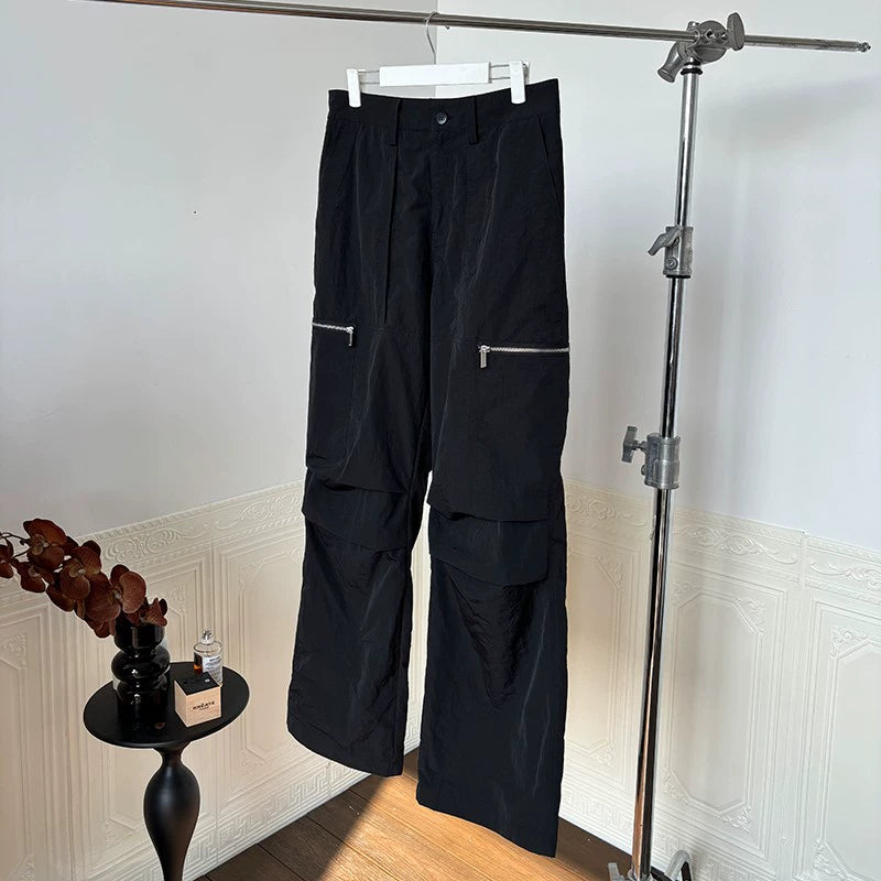 Layered Pockets Wide-Leg Utility Cargo Pants