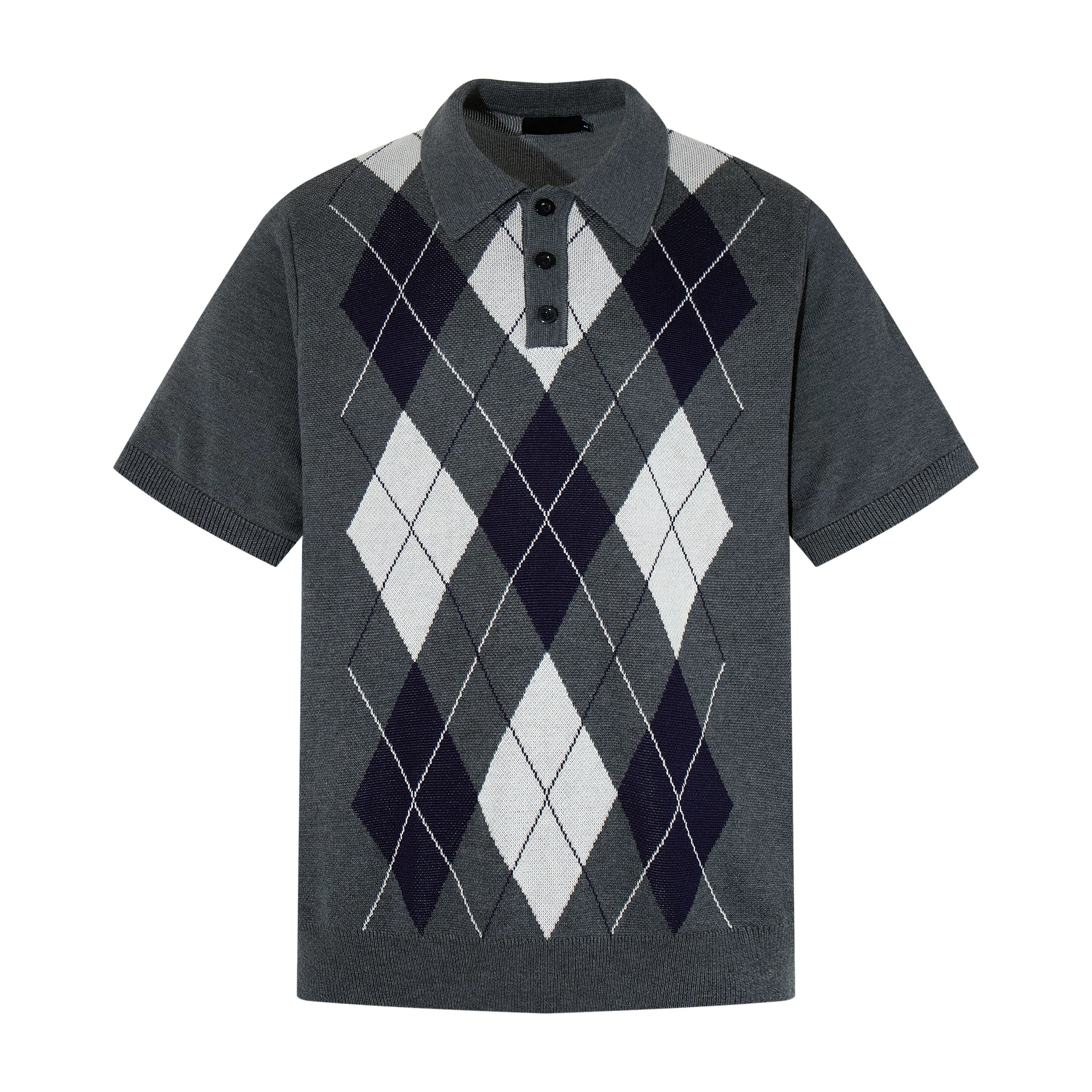 Midnight Argyle Knit Polo Tee