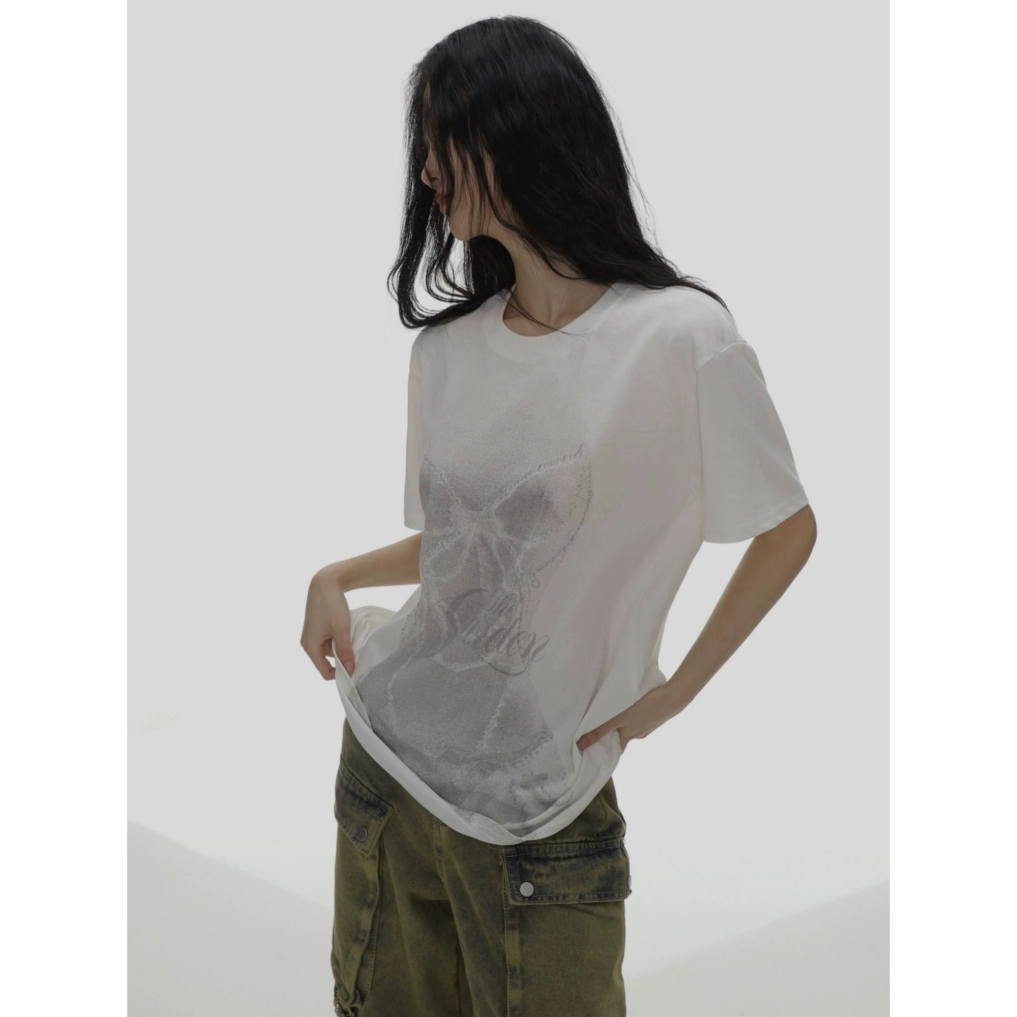 T-Shirt der runden Nacken Ellbogenlänge