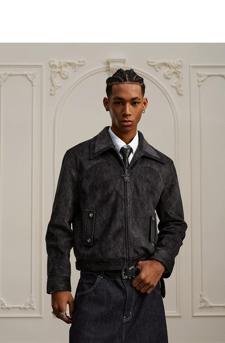 Textured Western Yoke Zip Front Jacket