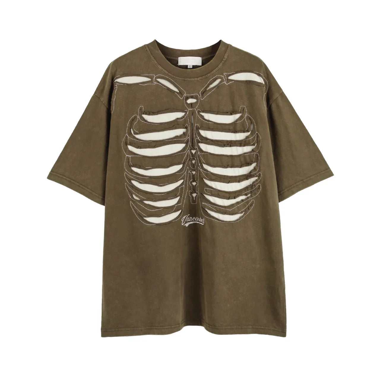 Skeleton Rippcage Mesh Cutout übergroßes T-Shirt