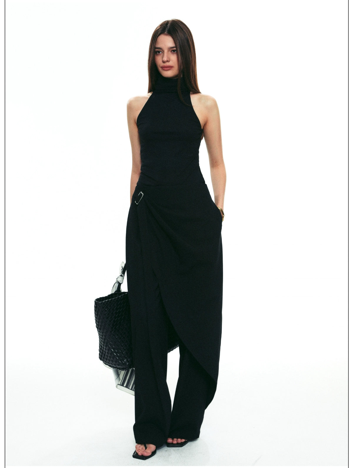 Draped Wrap Wide-Leg Pants