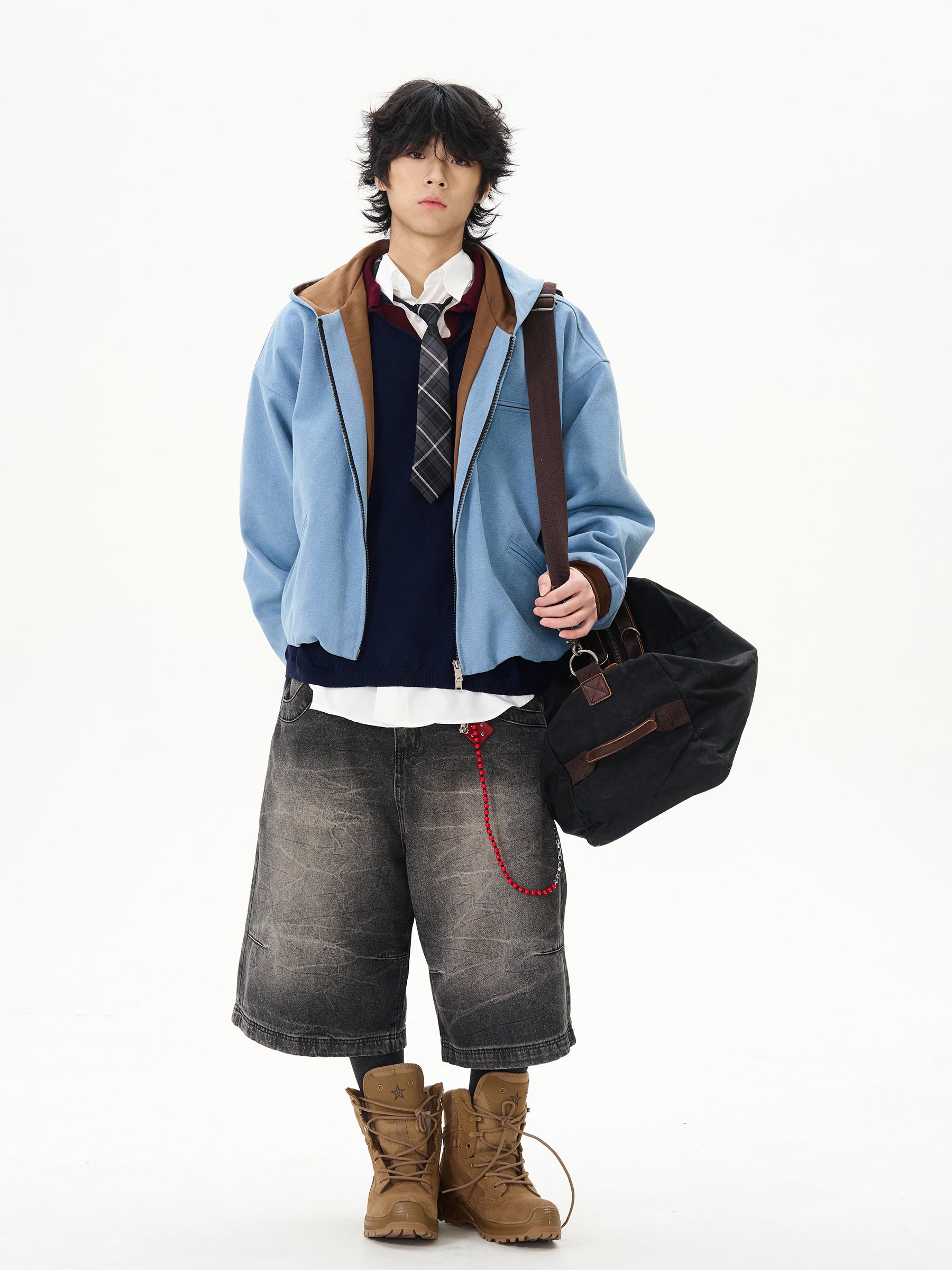 Blue Fleece Hooded Bomber Jacket