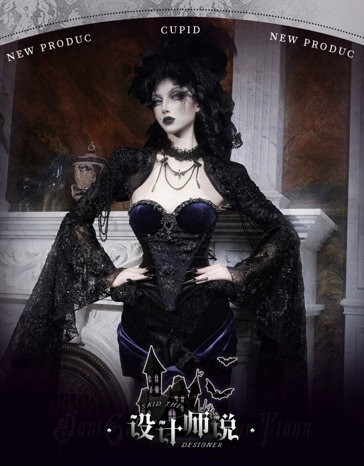 Gothic Midnight Blue Corset with Dramatic Ruffled Hip Details