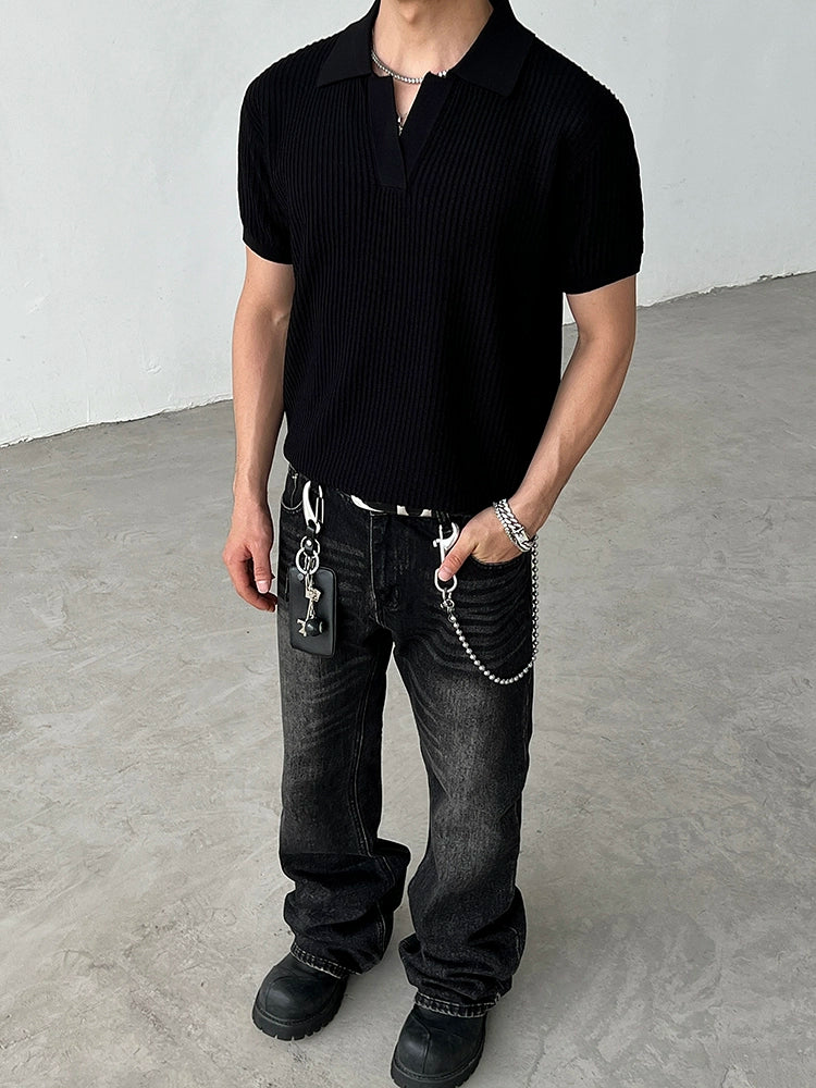 Noir Ridge Knit Polo Shirt