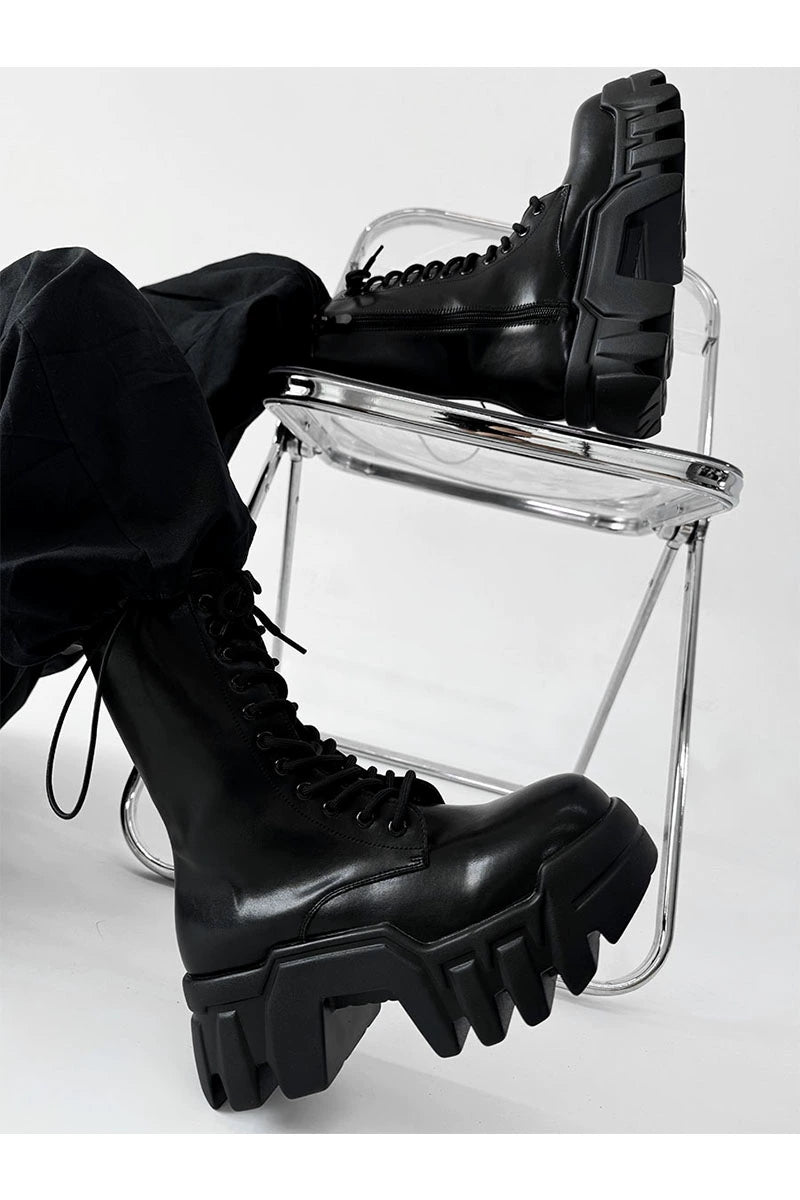 Futuristic Black Zip Platform Combat Boots