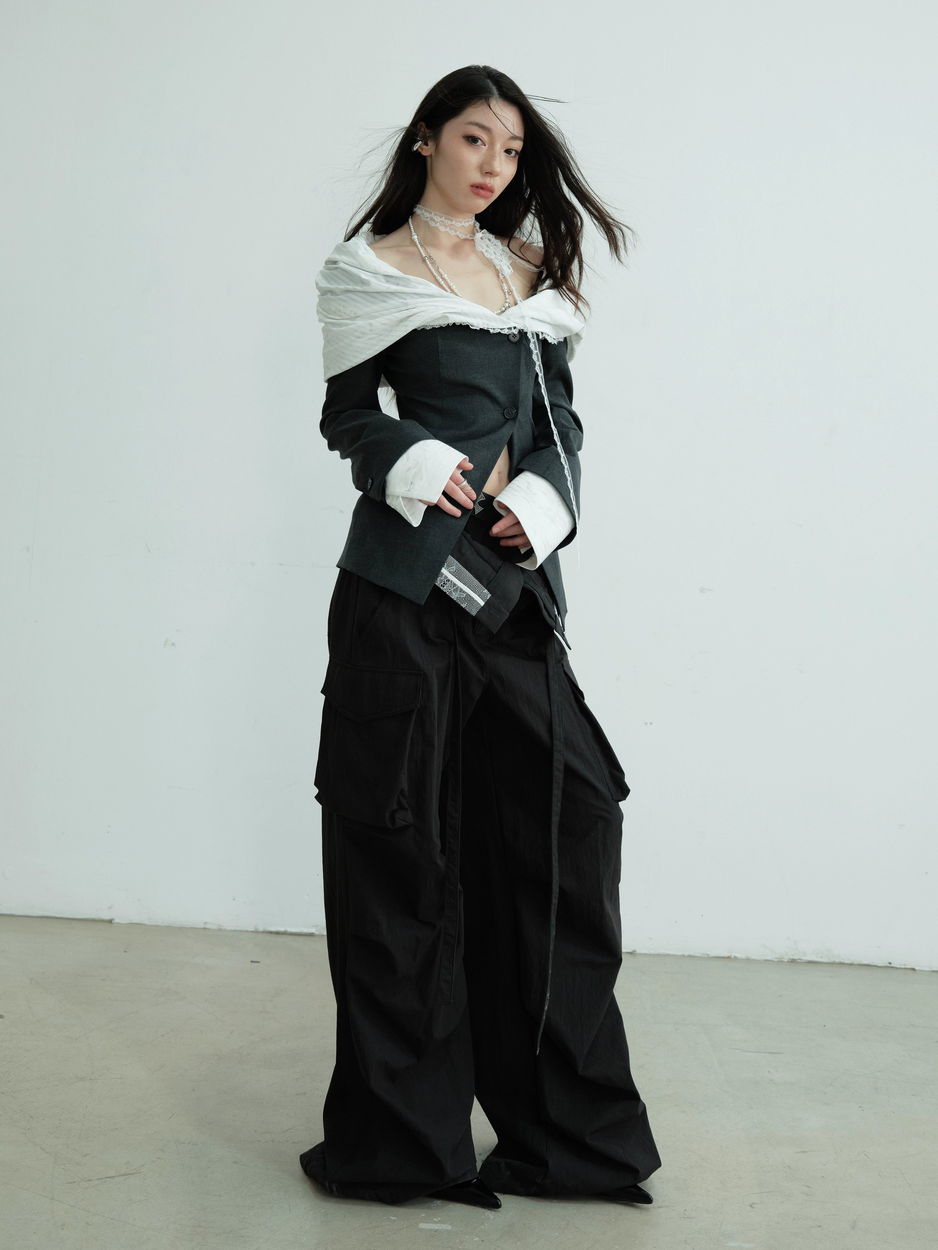 Deconstructed Asymmetric Collar Wool Blazer Jacket