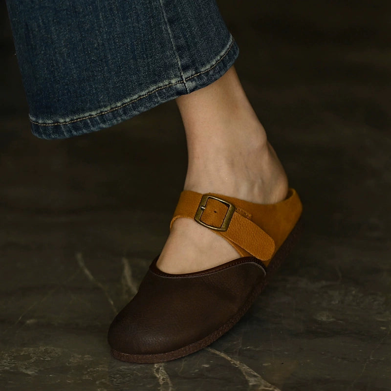 Two-Tone Leather Mary Jane Flats