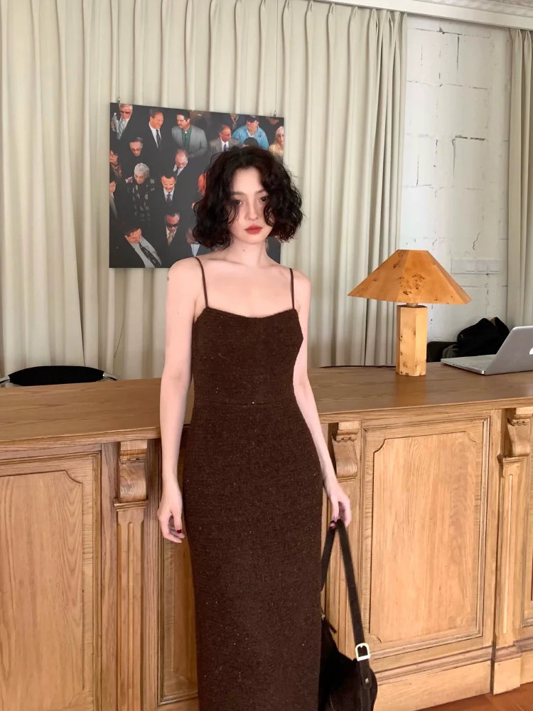 Sequin Spaghetti Strap Knit Maxi Dress