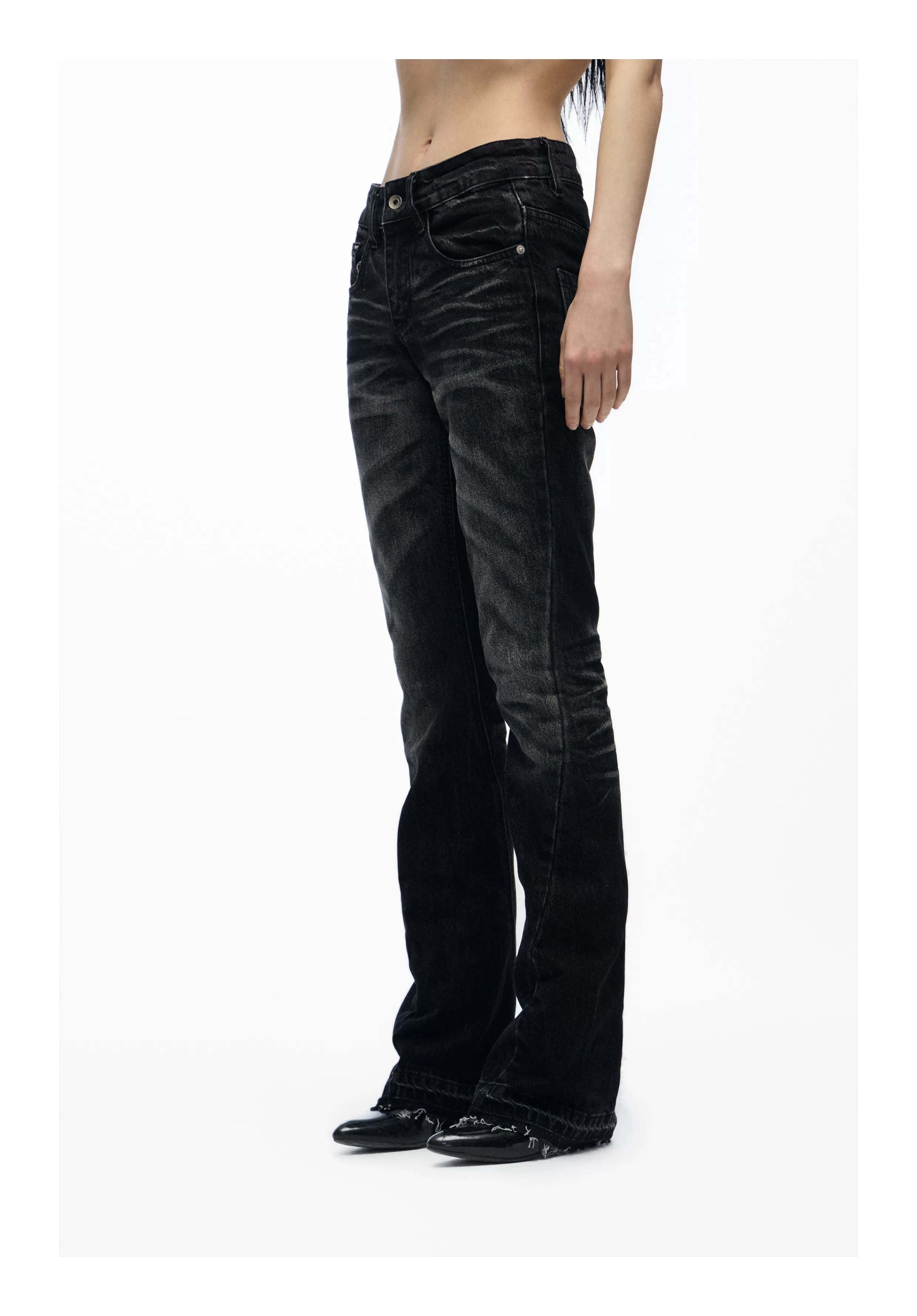 Ash Fade Raw‑Hem Flare Jeans
